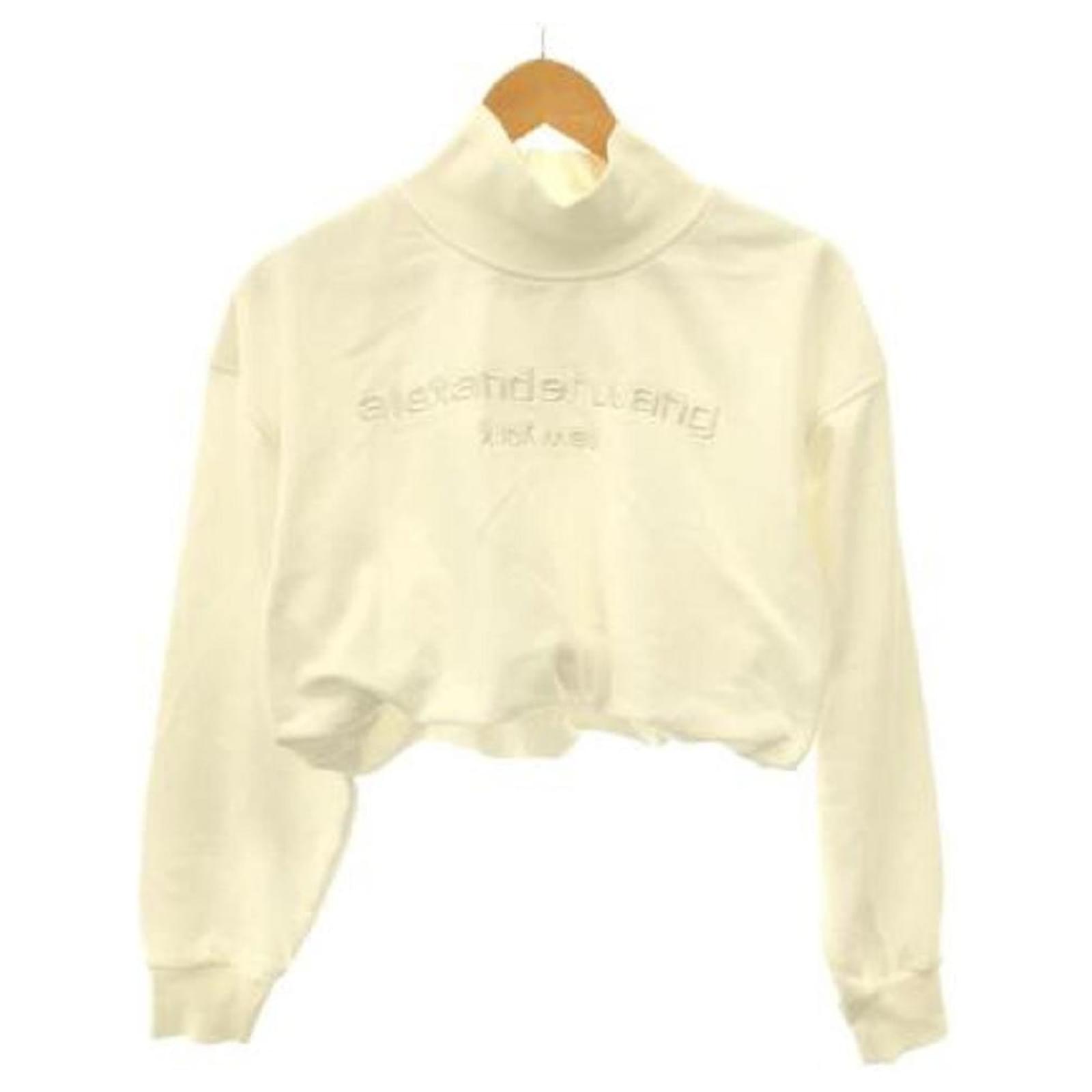 [Used] Alexander Wang Cropped Mock Neck Sweatshirt with Embroidery /  Sweatshirt / S / White