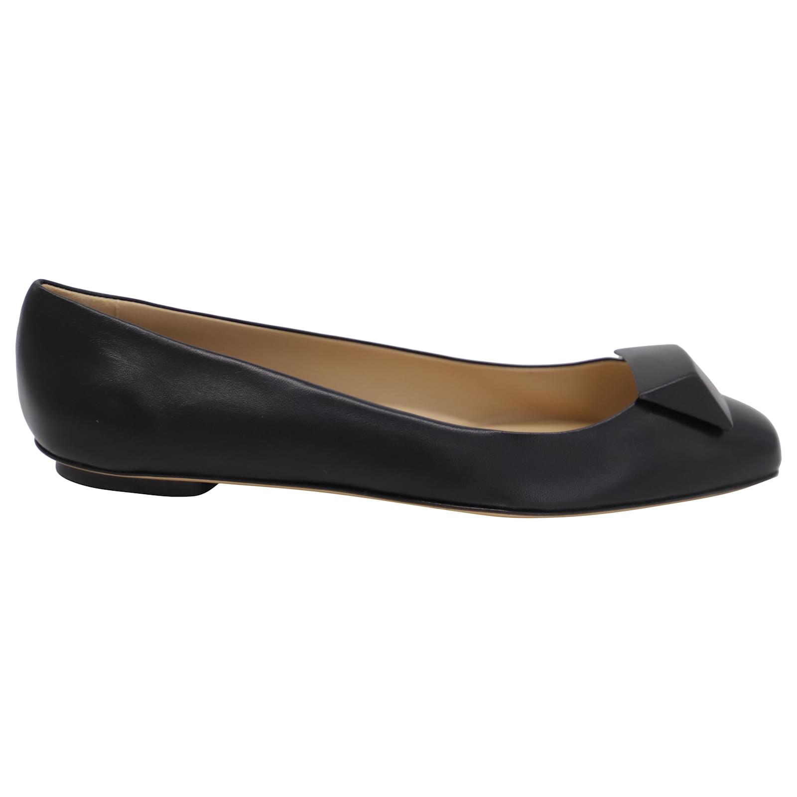 Max Mara Flats with Geometric Decoration in Black Leather ref.497286 ...