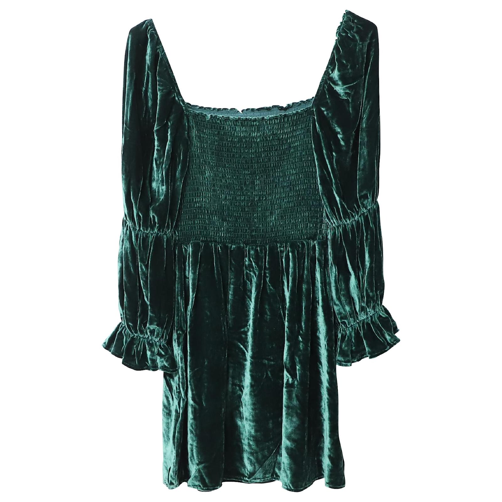 Reformation Albi Velvet Mini Dress in Green Rayon (Sold) - Joli Closet