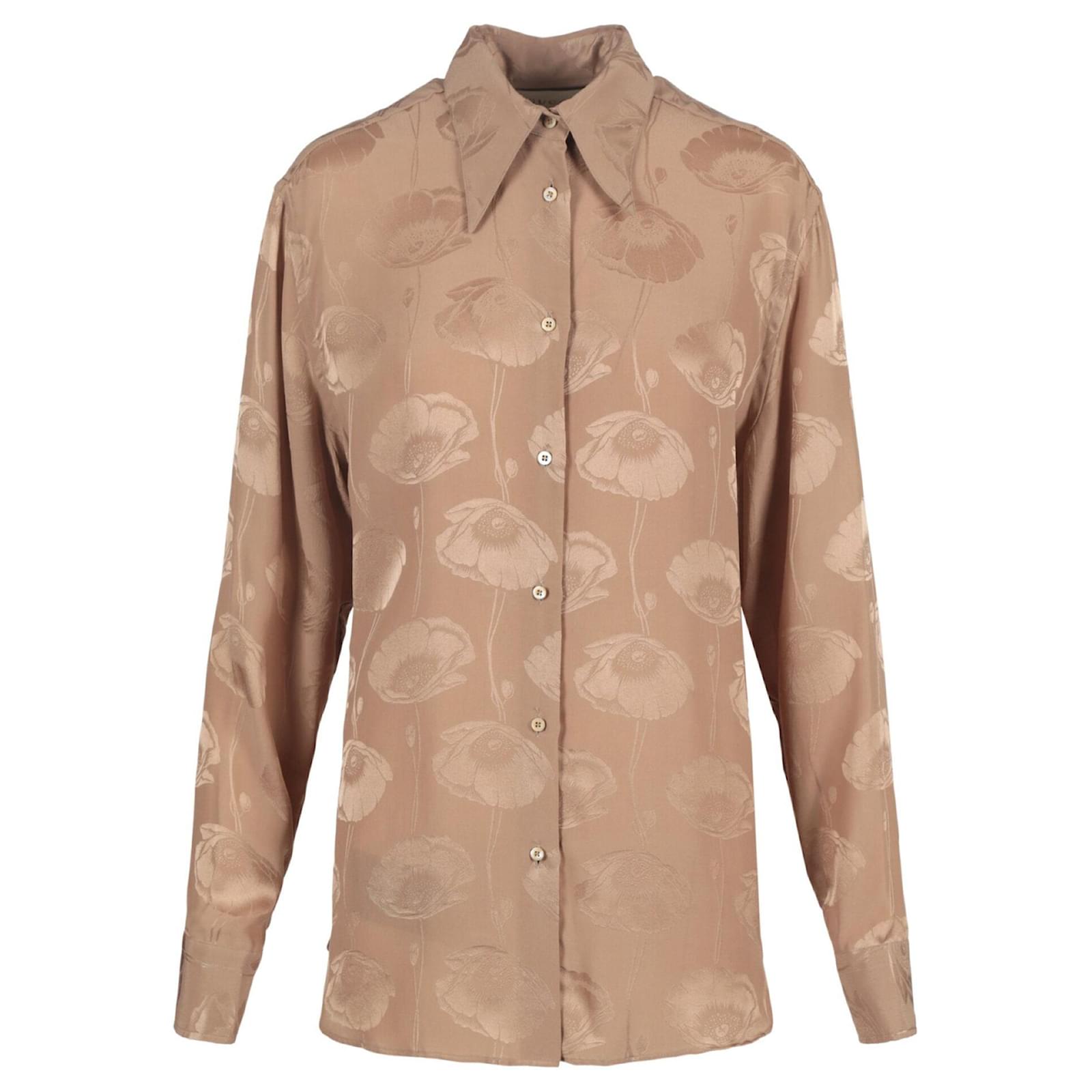 Gucci Poppy Flower Silk Jacquard Blouse Brown ref.498959 - Joli Closet