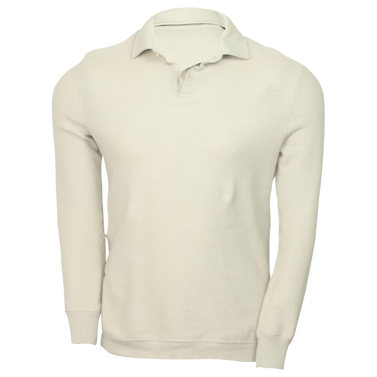Loro Piana Long Sleeve Polo Shirt in Grey Cotton Joli