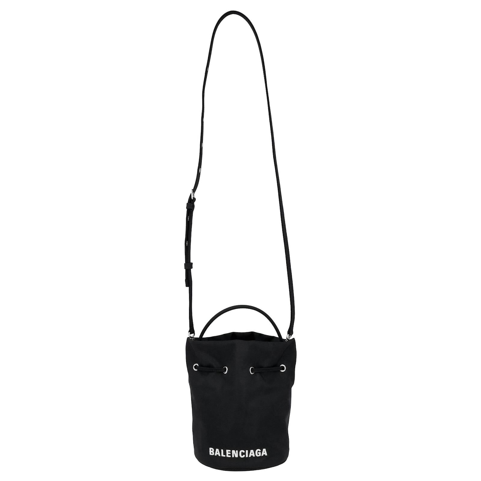 Balenciaga Wheel Logo Black Nylon Extra Small Drawstring Bucket Shoulder Bag
