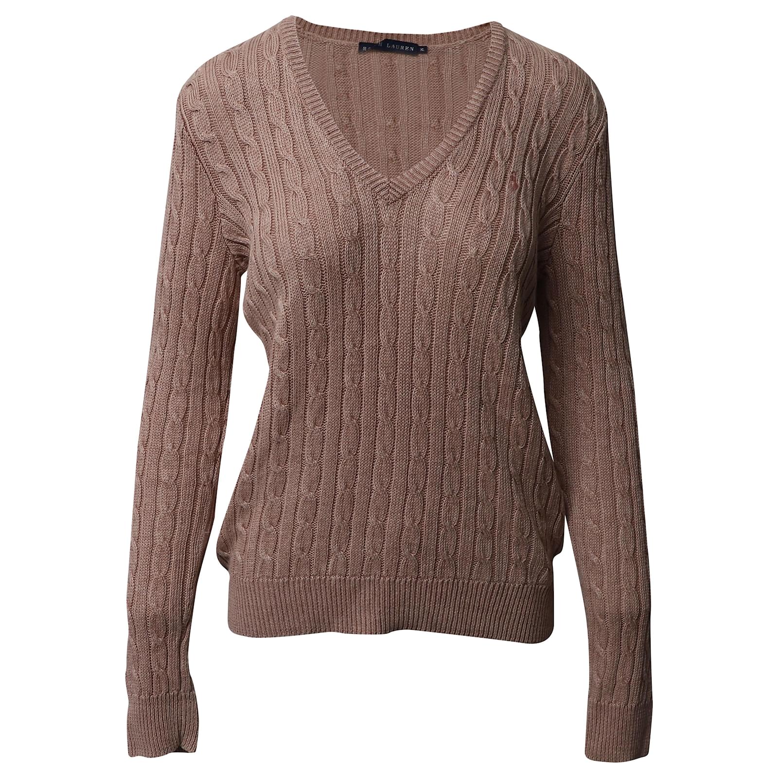 Ralph Lauren Cable Knit Sweater in Brown Cotton  - Joli Closet