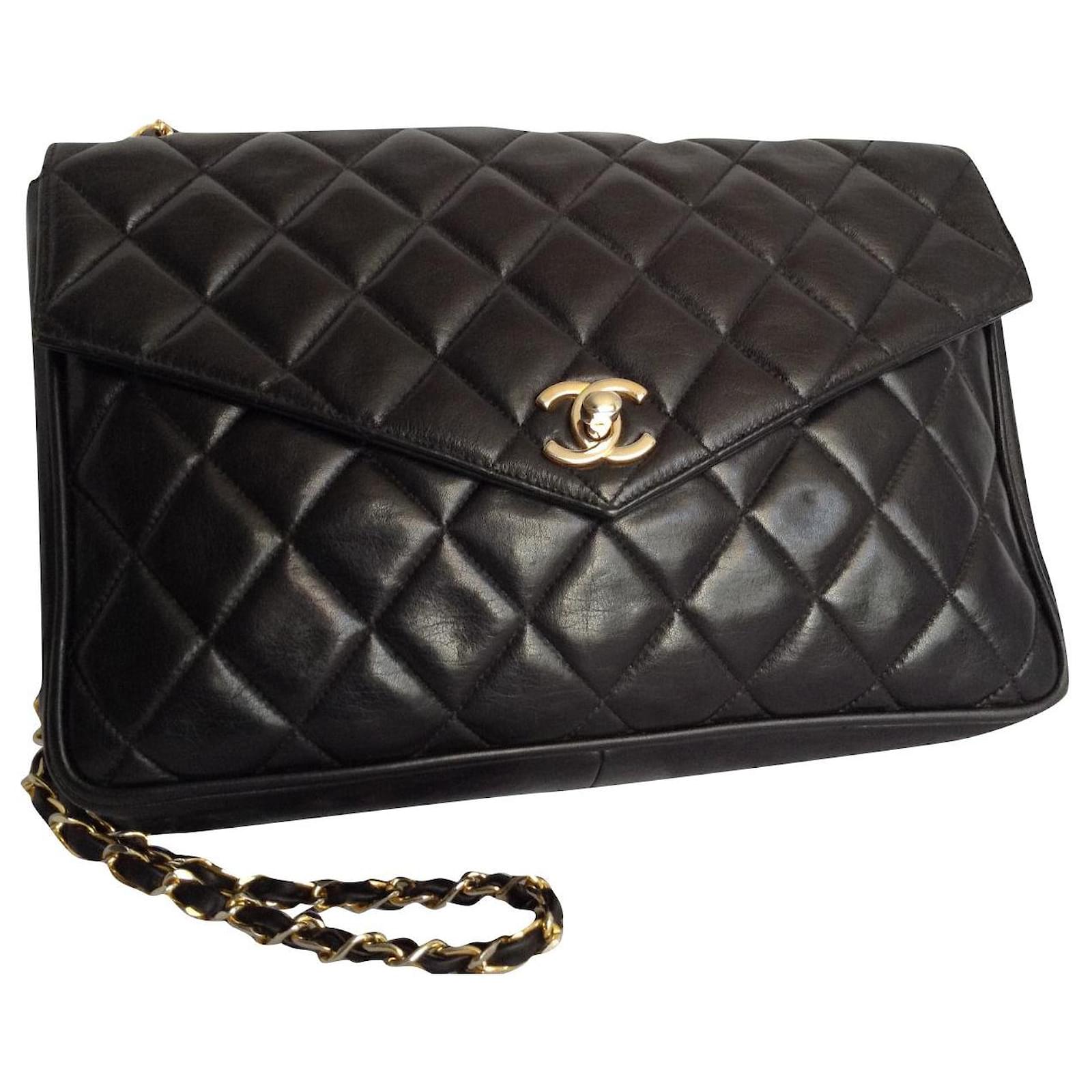 Chanel Vintage Chanel Black Quilted Leather Envelope Flap