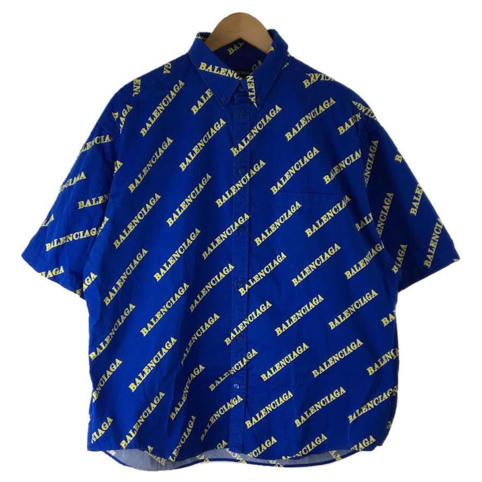 balenciaga 21SS / OVERSIZE LOGO SHIRT / Short sleeve shirt / 38 / cotton /  BLU / total pattern