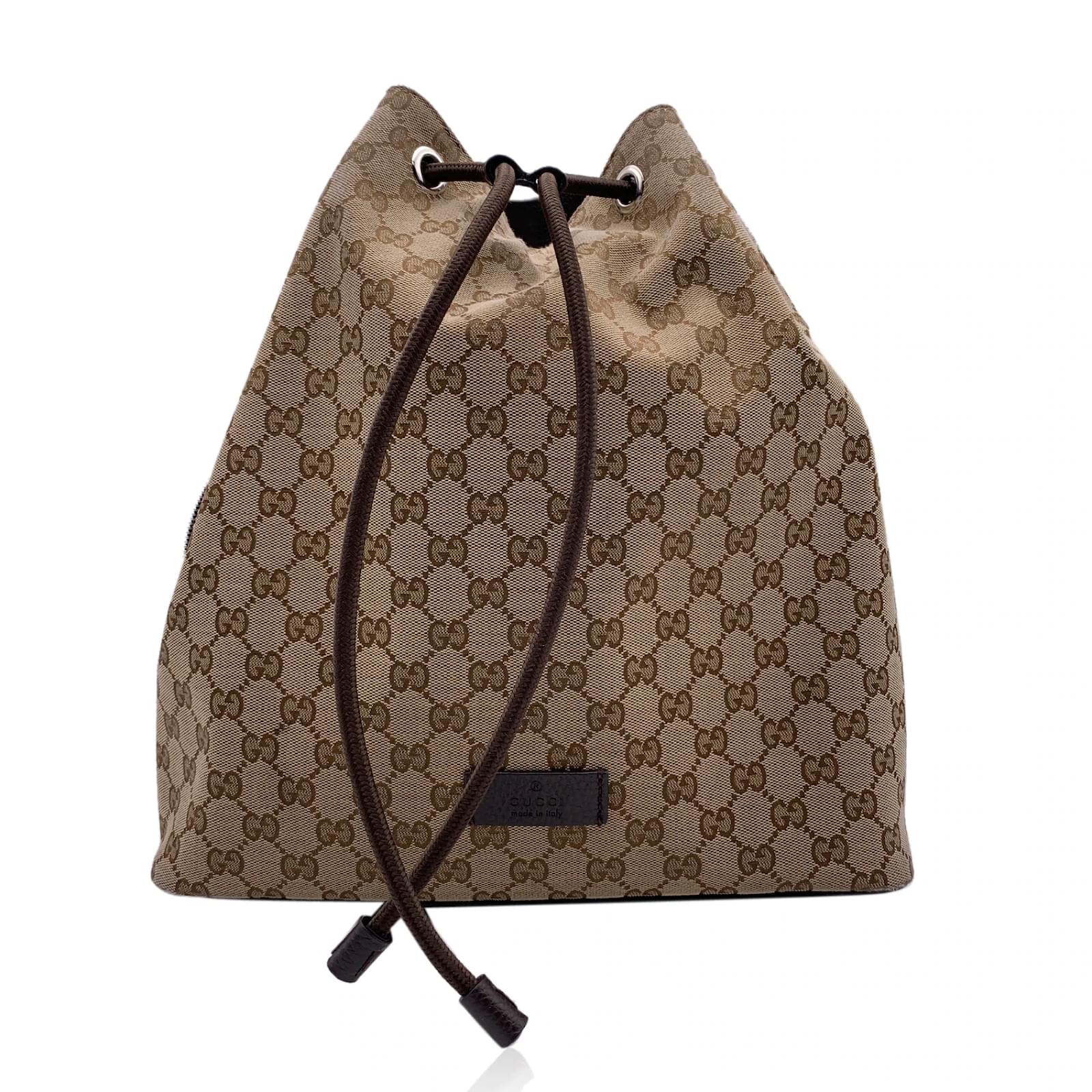 Gucci Brown GG Monogram Canvas Drawstring Backpack Shoulder Bag