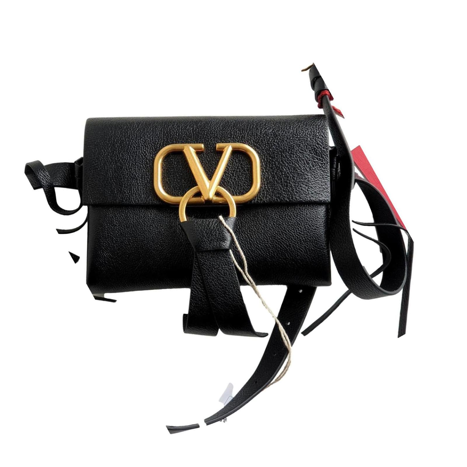 Valentino V-Ring Black Leather Tote Bag at FORZIERI