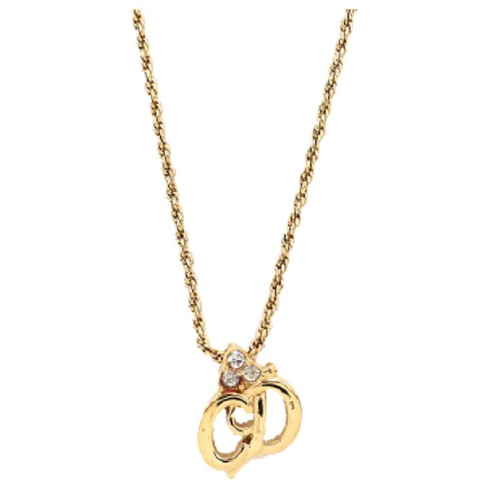 Used] Christian Dior logo rhinestone necklace gold accessories