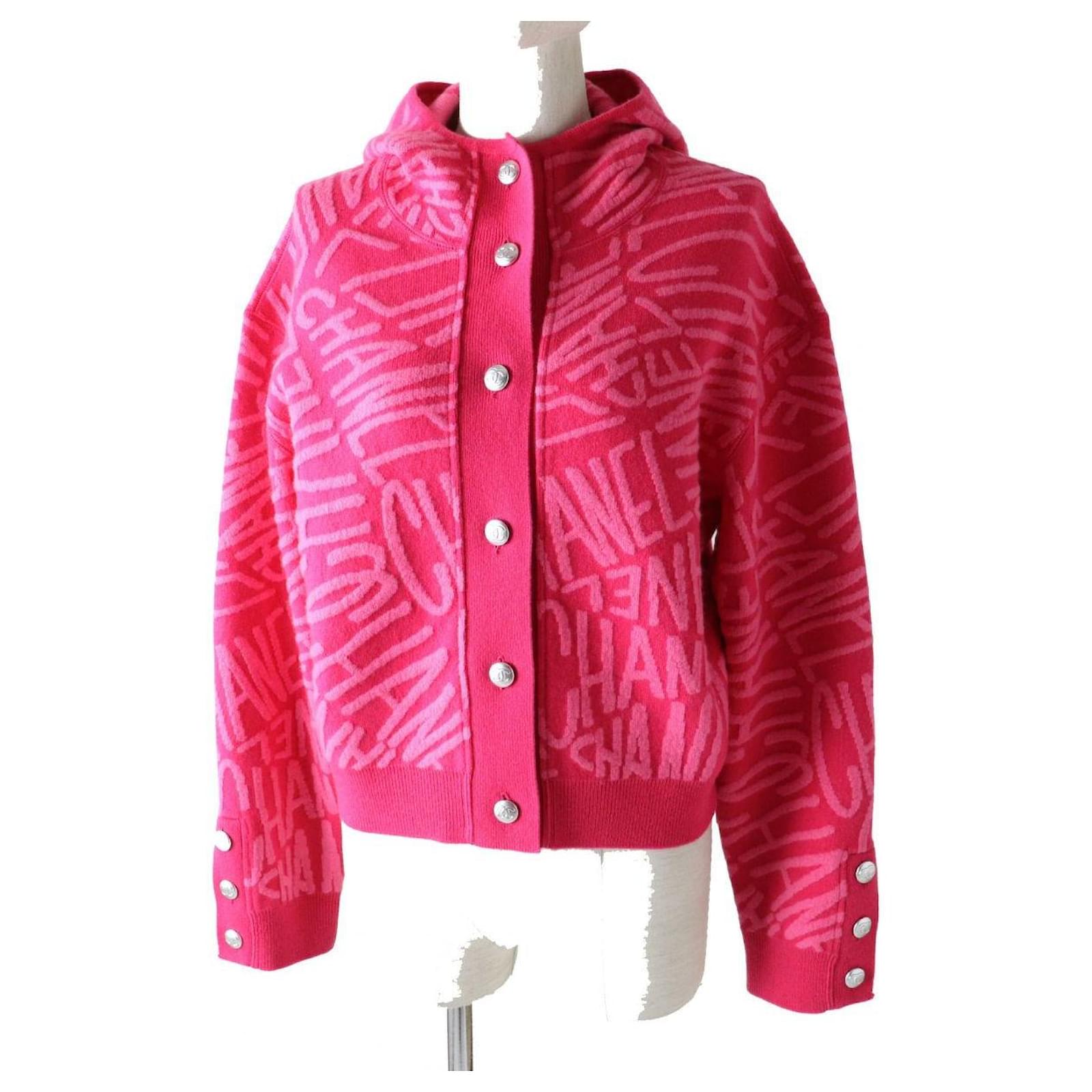 *[Used] CHANEL P70640 Ladies Cashmere Coconeige Graphic Blouson / Knit  Parka Pink 38 with Box 2021 Made in Italy