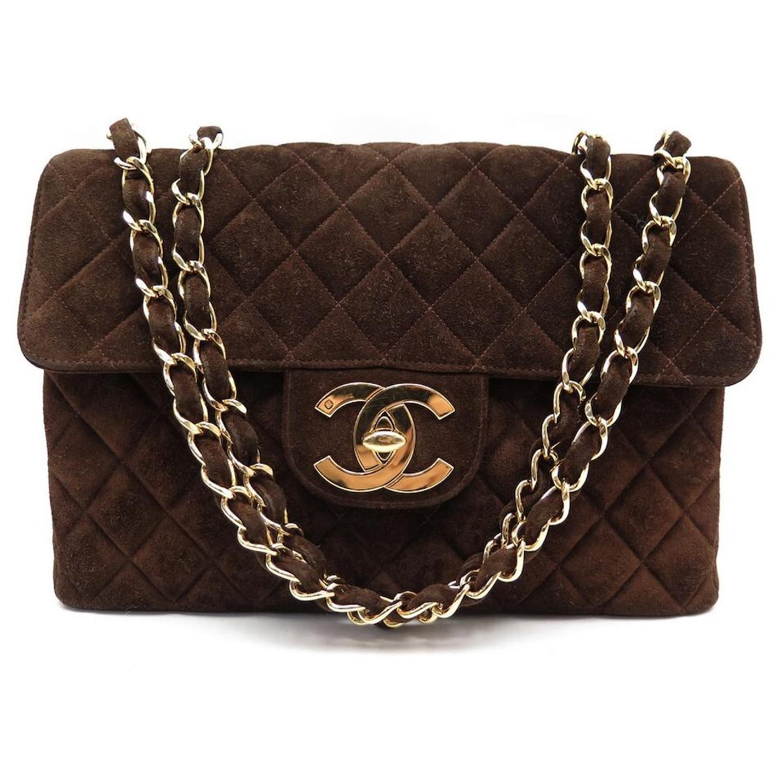 VINTAGE CHANEL TIMELESS MAXI JUMBO SUEDE QUILTED HAND BAG Brown ref.501035  - Joli Closet