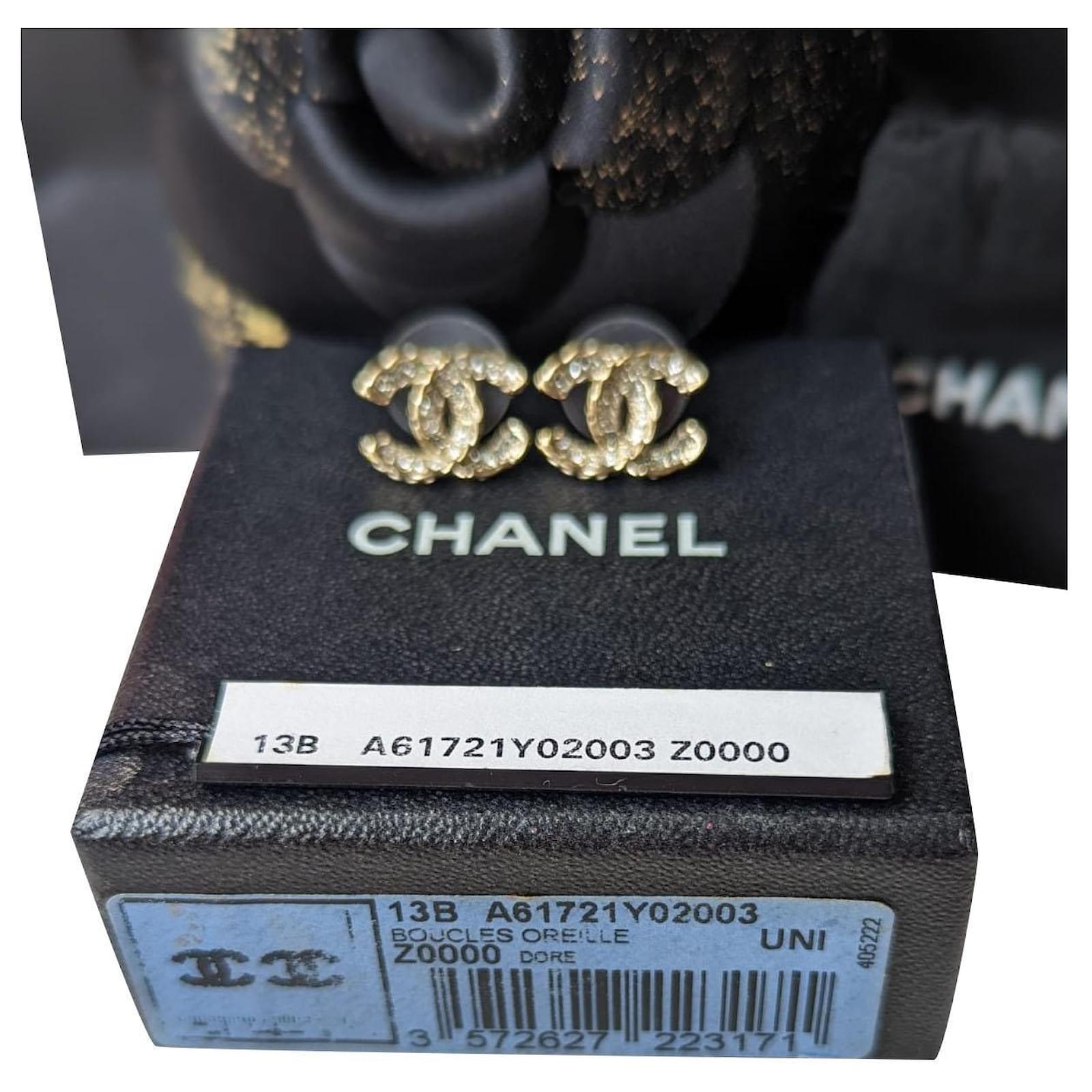 Chanel CC B13B Logo Crystal GHW earrings with box tag Golden Metal