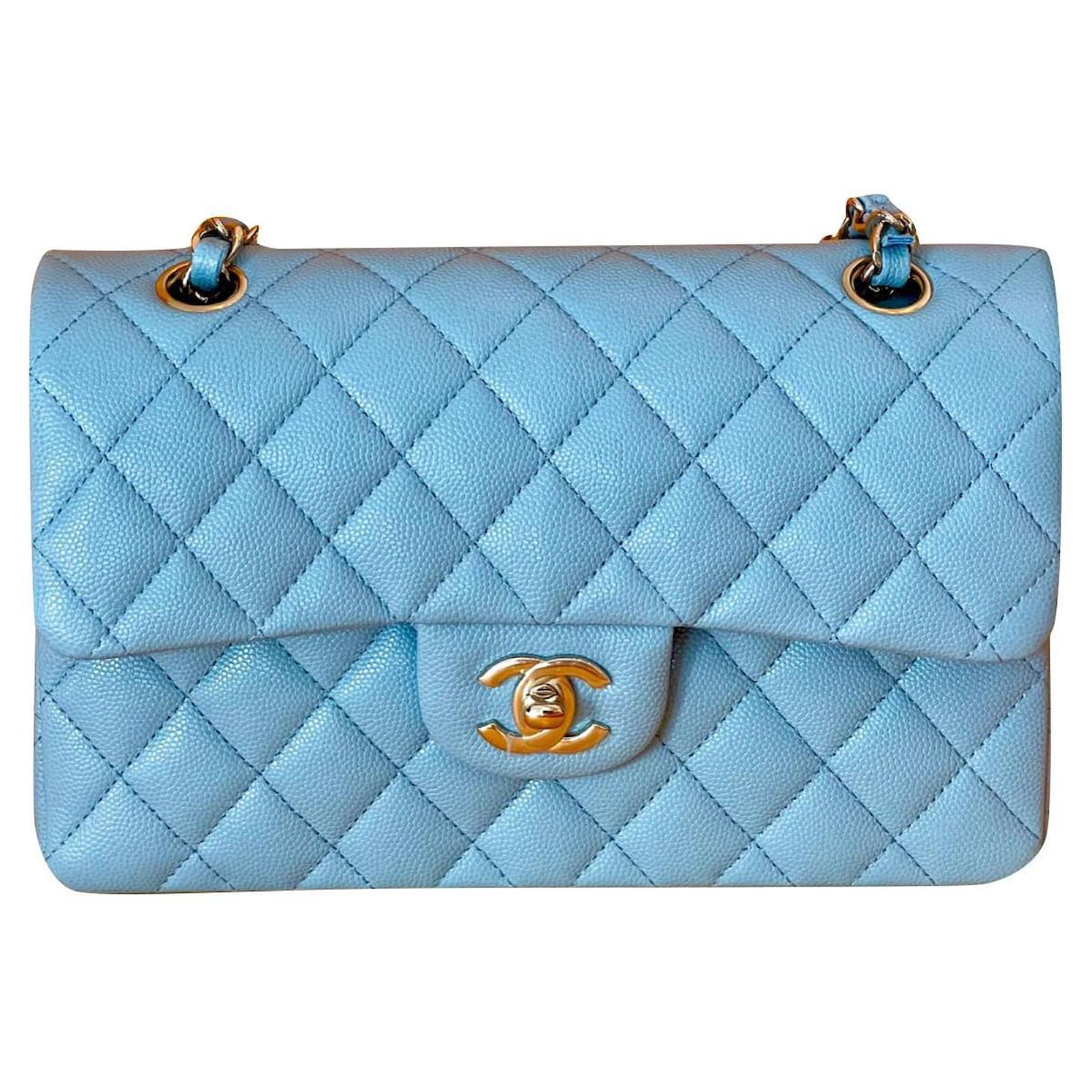 22S Chanel Classic lined Flap Caviar Leather Light Baby Blue.
