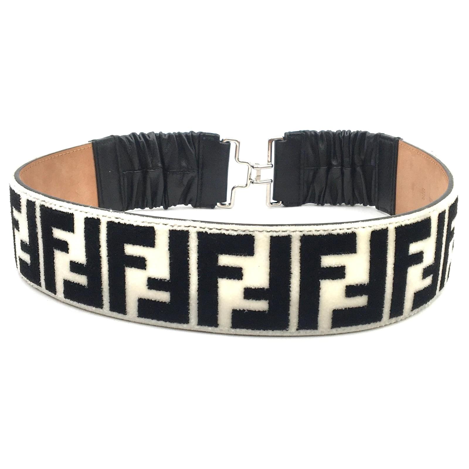 Fendi belt in black & white velvet with Fs Leather ref.501854 - Joli Closet