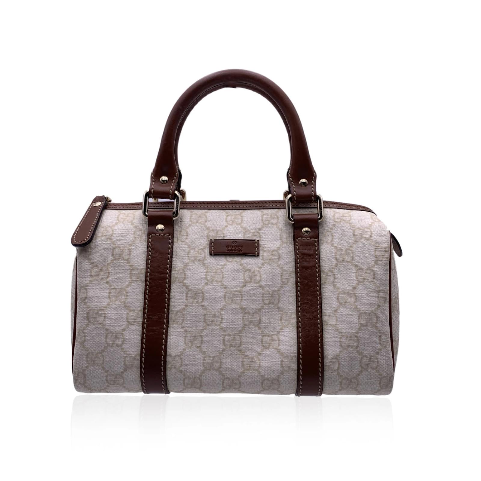 Gucci White Beige Monogram Canvas Small Boston Bag Handbags Cloth