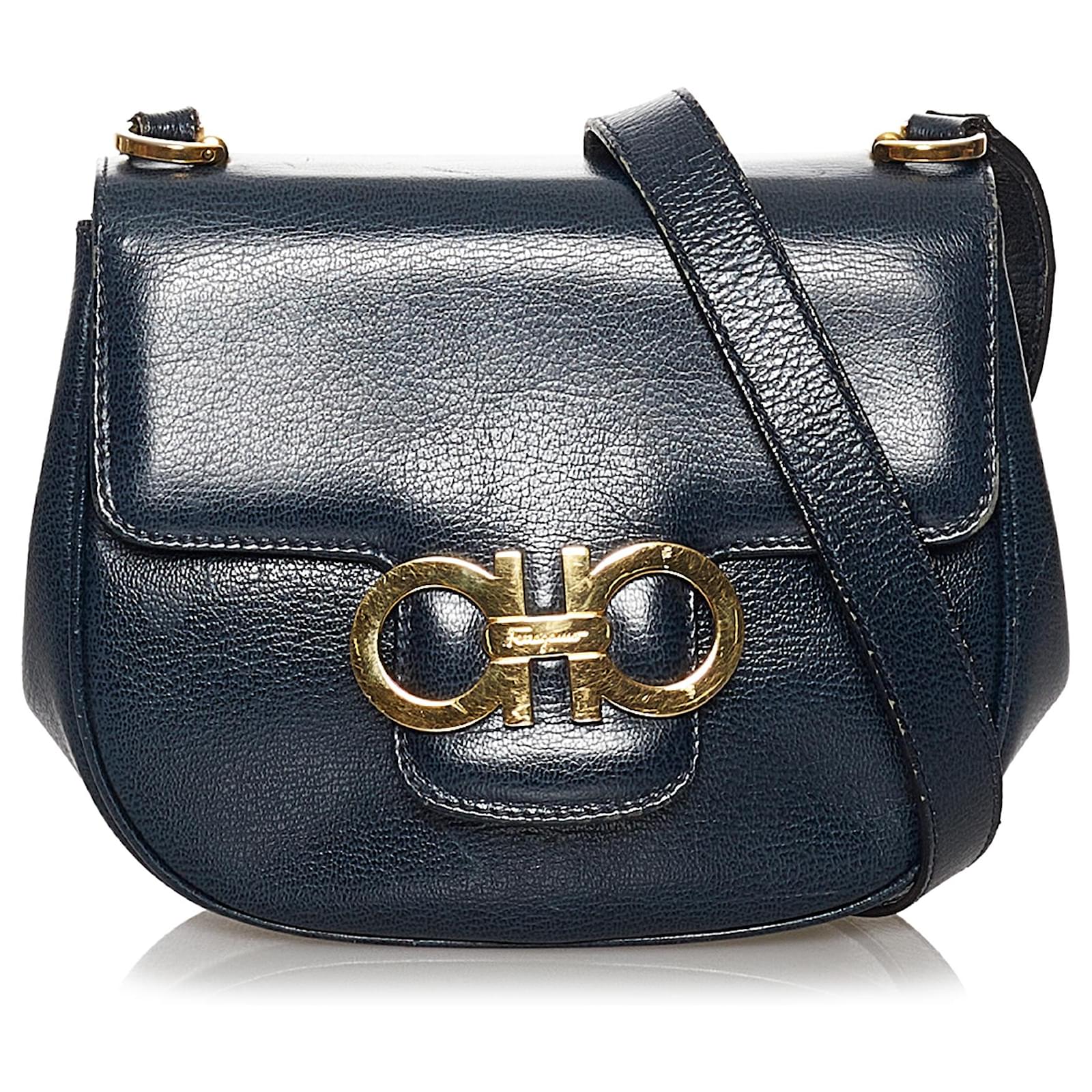 Salvatore Ferragamo Ferragamo Blue Gancini Leather Crossbody