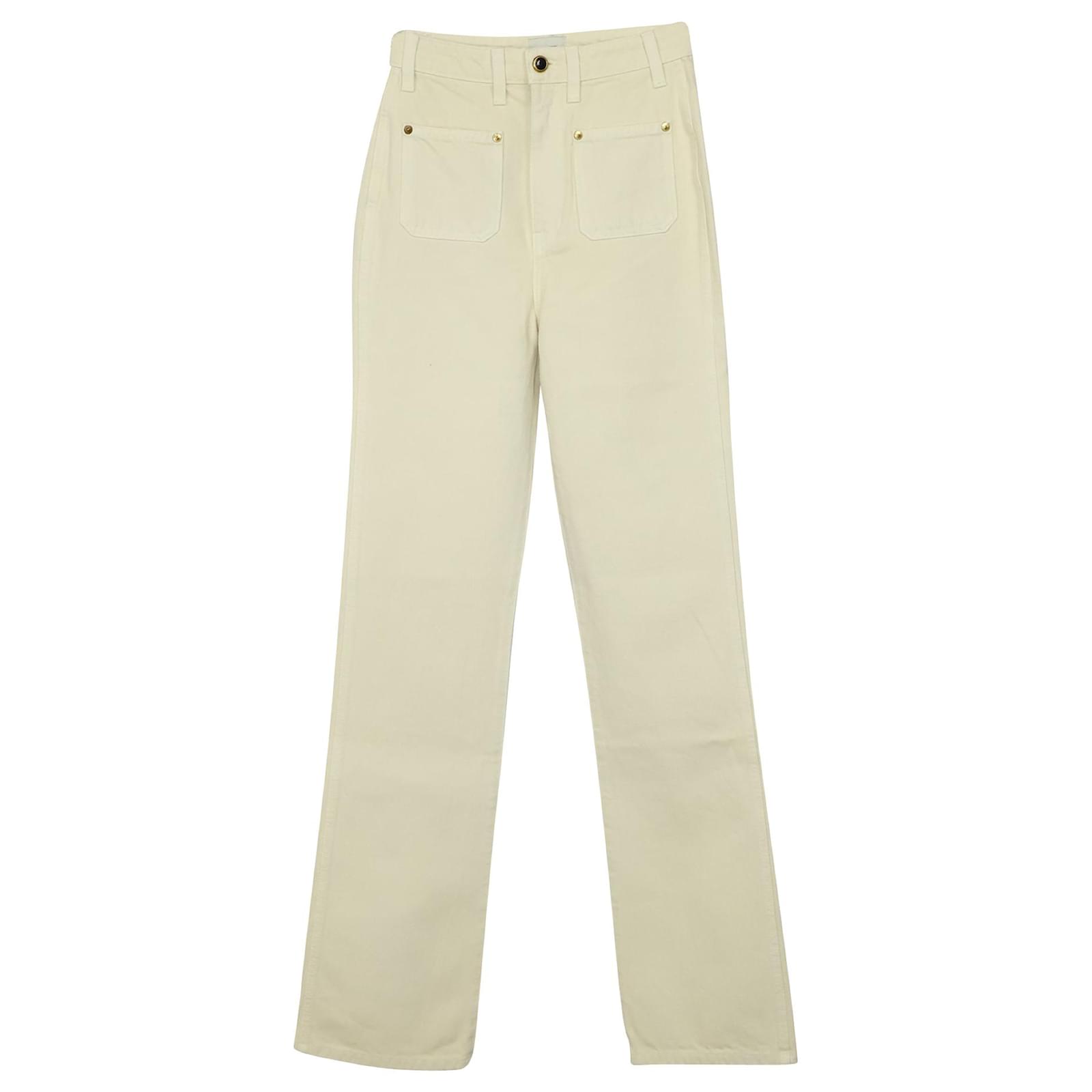 Khaite Isabelle Straight Jeans in Ivory Cotton White Cream ref.502242 ...