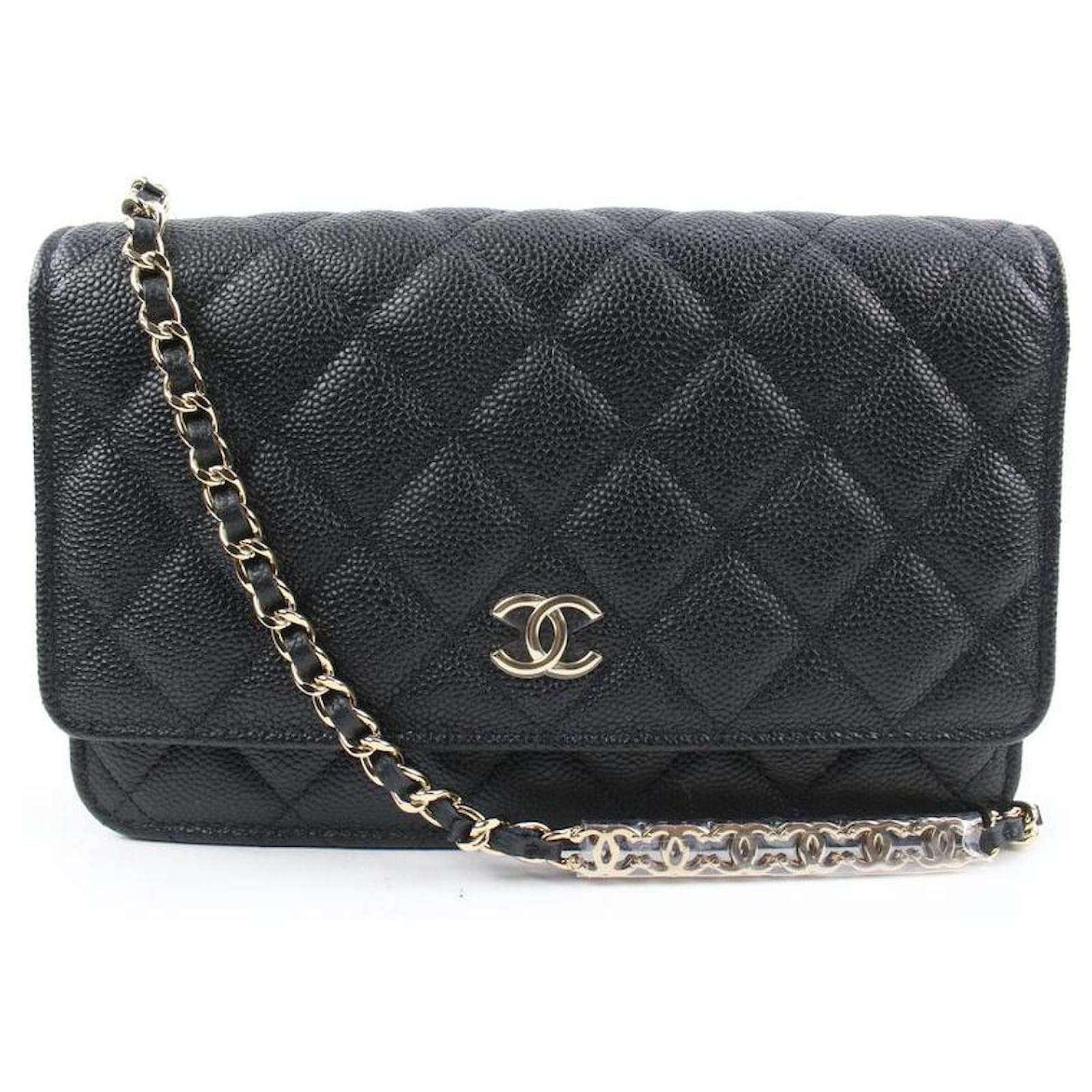 Chanel Black Quilted Caviar Woc Wallet on Chain Gold Hardware, 2023 (Like New), Womens Handbag