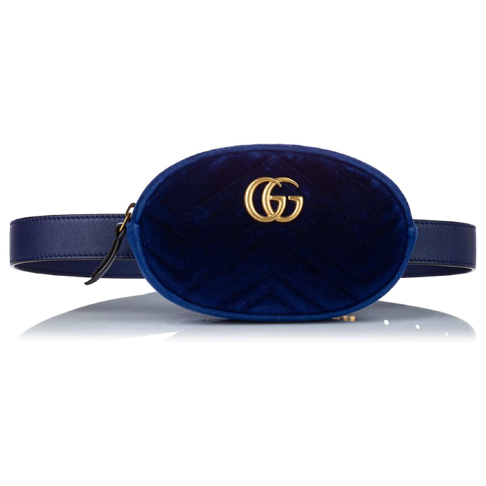 Gucci Blue GG Marmont Velvet Belt Bag Cuir Velours Veau façon