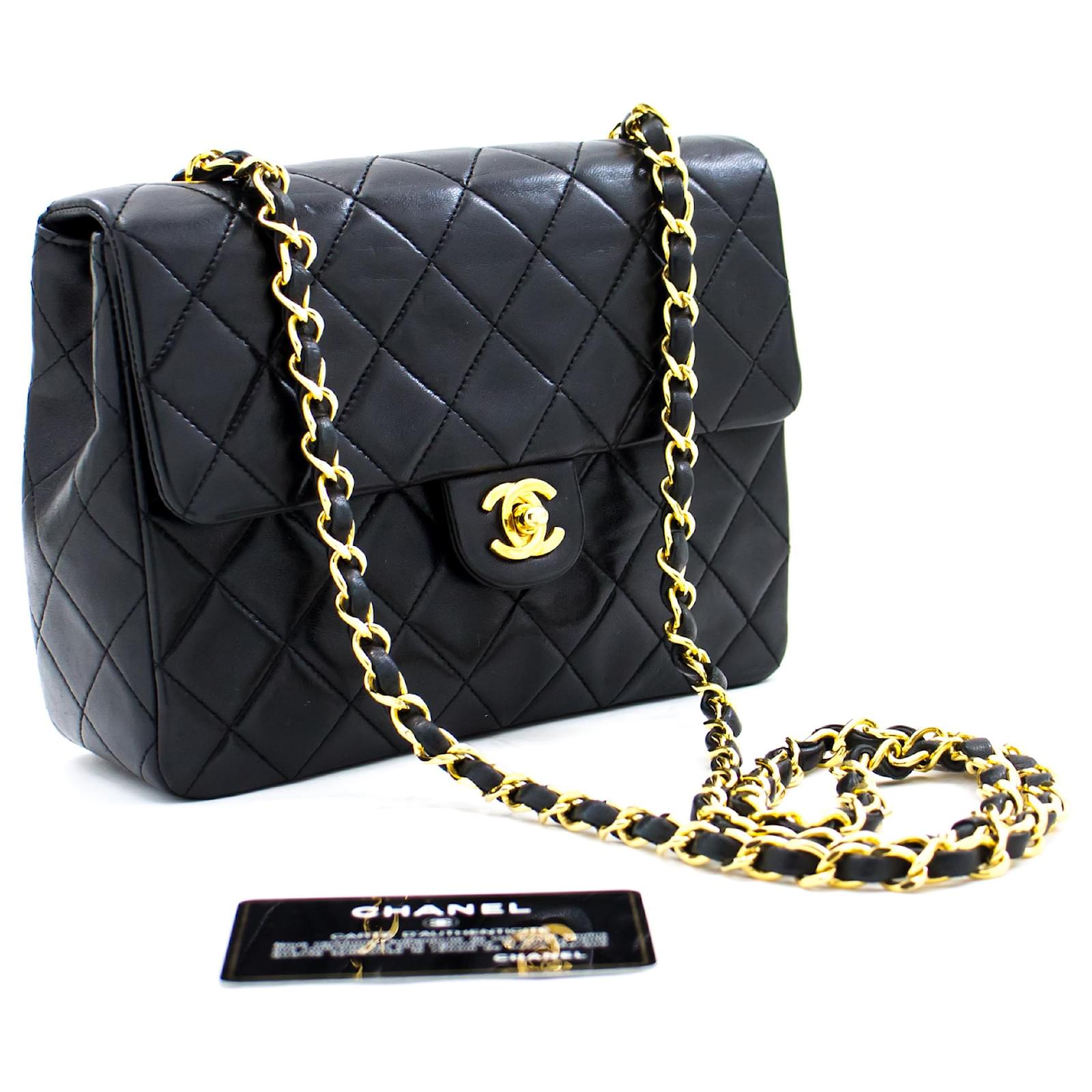 CHANEL Mini Square Small Chain Shoulder Bag Crossbody Black Quilt Leather   - Joli Closet