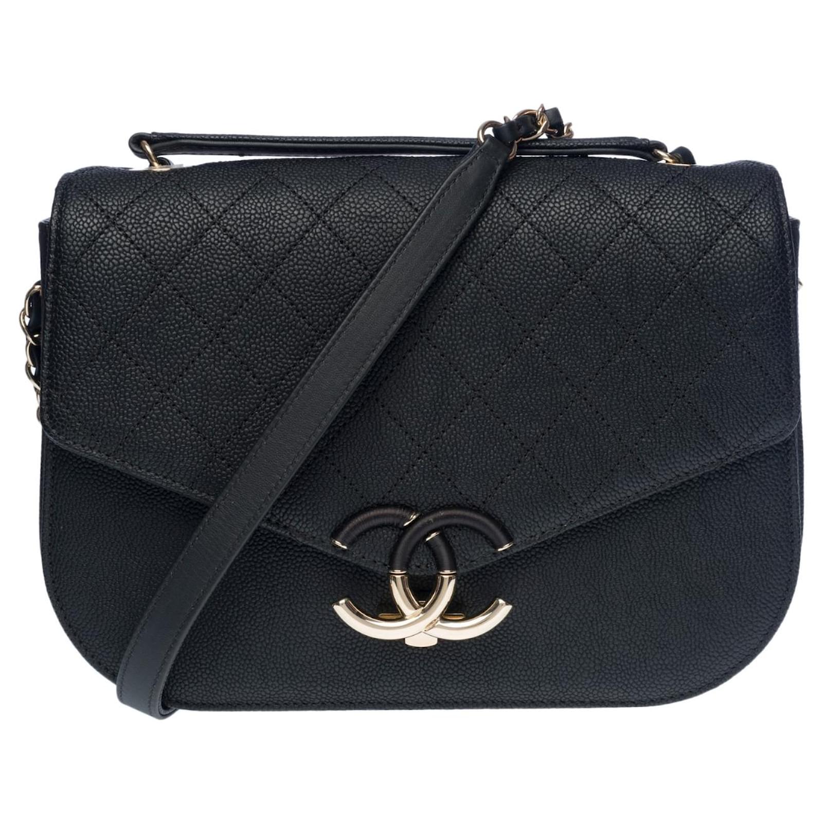 Splendid and Rare Chanel Coco Cuba Top Handle Medium Flap Bag in black  caviar leather, champagne metal trim ref.504283 - Joli Closet