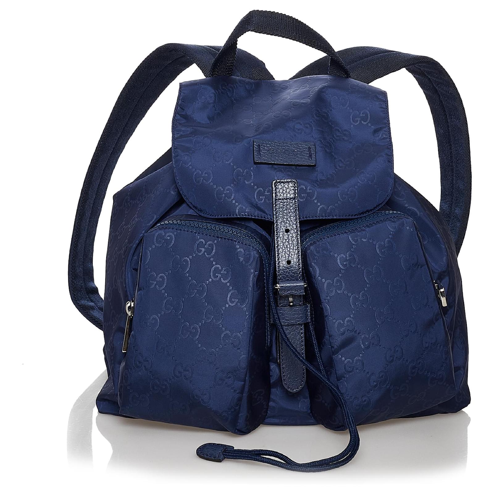 Gucci Blue GG Nylon Backpack Leather Pony-style calfskin Cloth ref.504585 -  Joli Closet