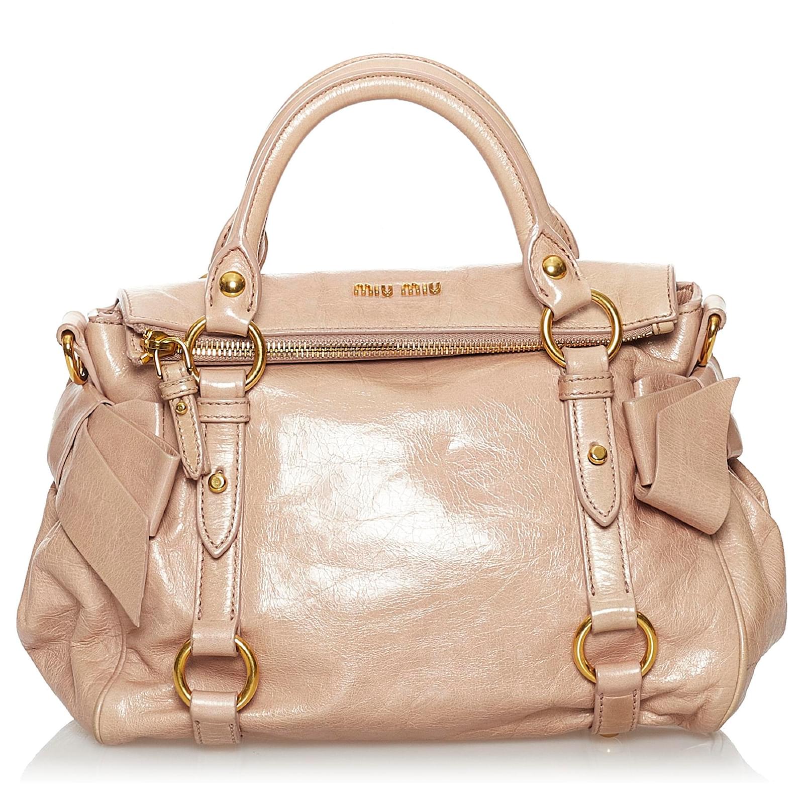 Miu Miu Brown Vitello Lux Leather Bow Bag