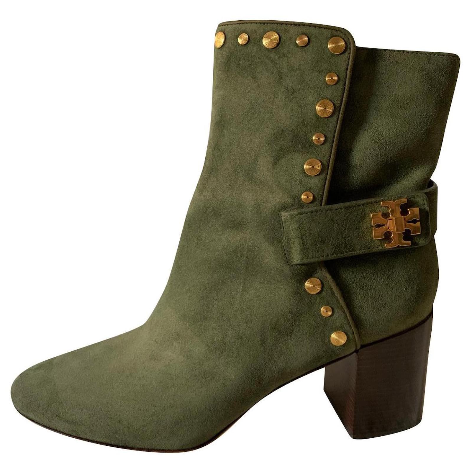 Tory Burch Kira green suede ankle boots Olive green  - Joli Closet