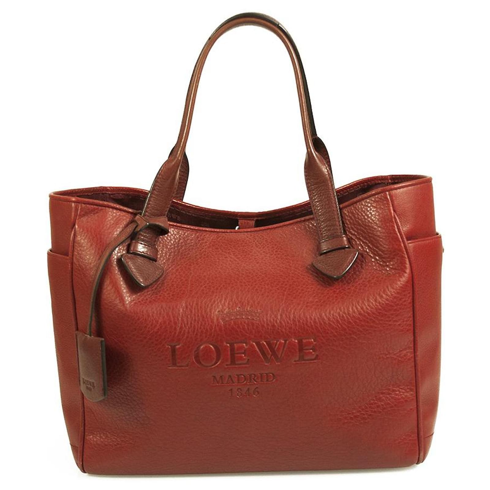 Bolso shopper mediano LOEWE de piel de cordero graneada rojo oscuro Burdeos  Cuero ref.504890 - Joli Closet