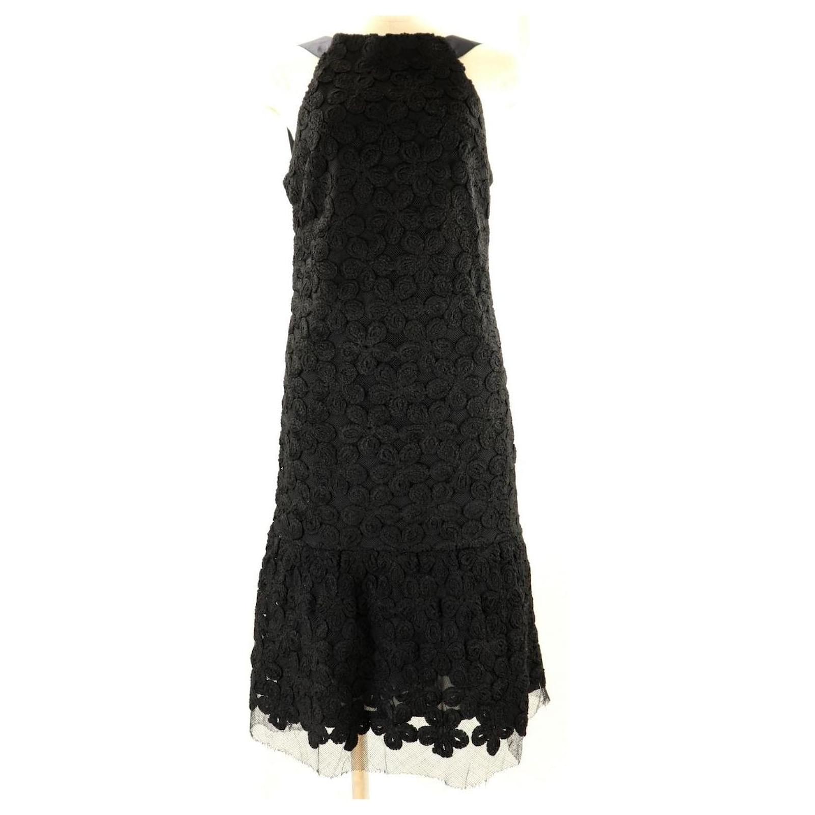 Used] Chanel Floral Sleeveless Dress Ladies Black 38 Flower Coco Mark Mesh  Silk Cotton Polyester Wool Acrylic ref.504986 - Joli Closet