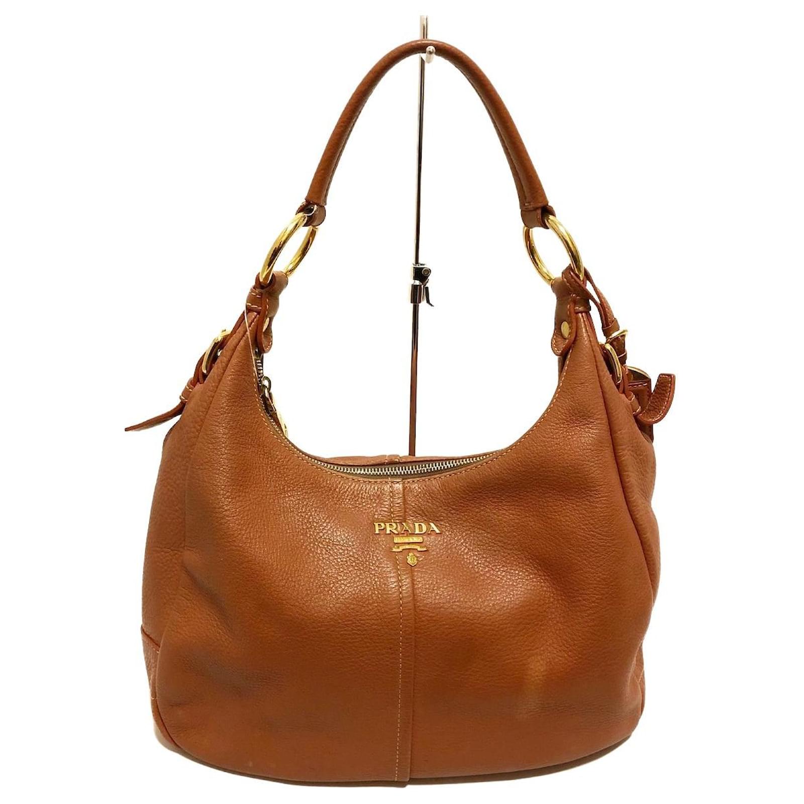 バッグ archive PRADA brown leather shoulder bag Prada Handbag Shoulder bag Brown Triangle logo Leather Suede