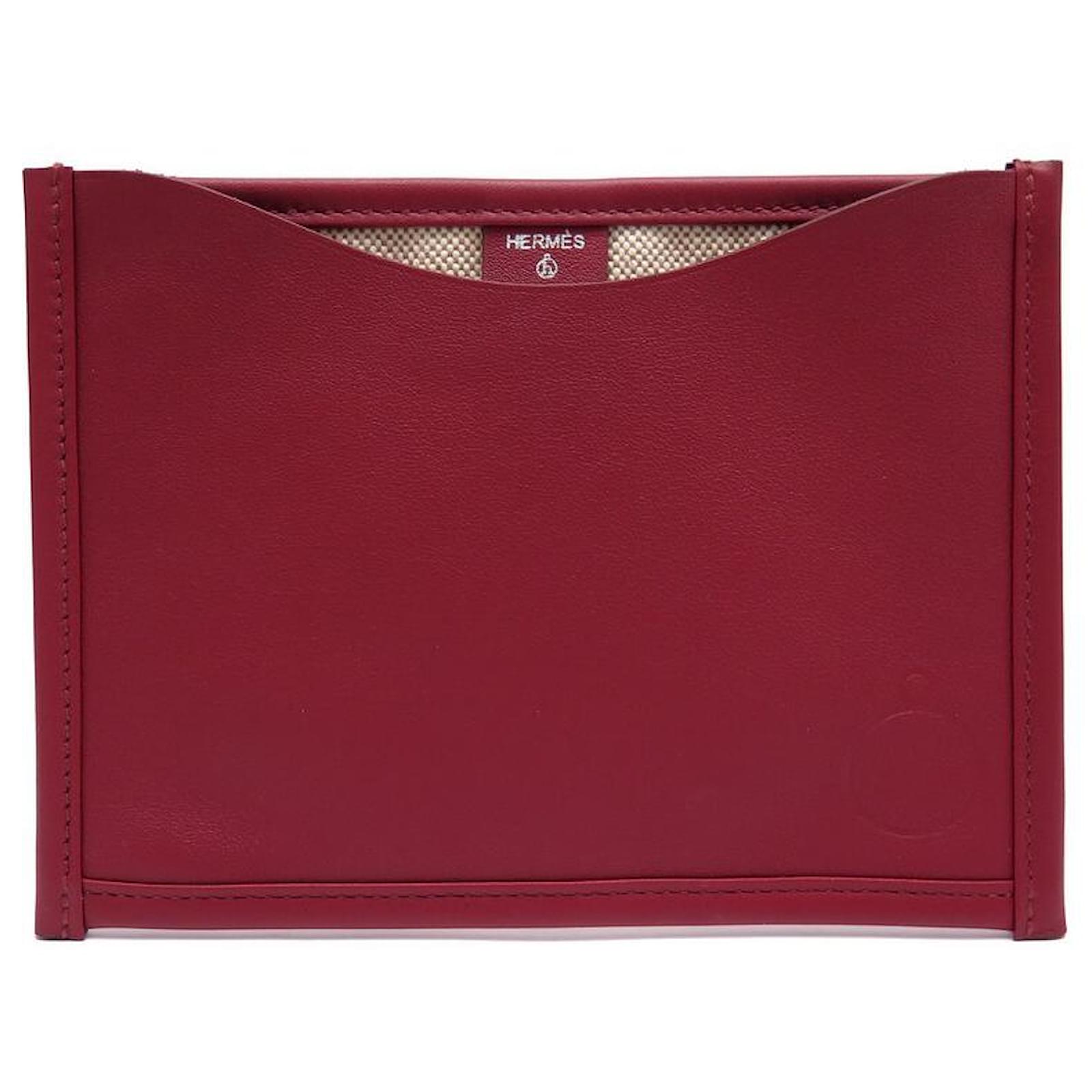 Hermès NEW HERMES PETIT H CARD HOLDER IN RED LEATHER AND CANVAS BOX