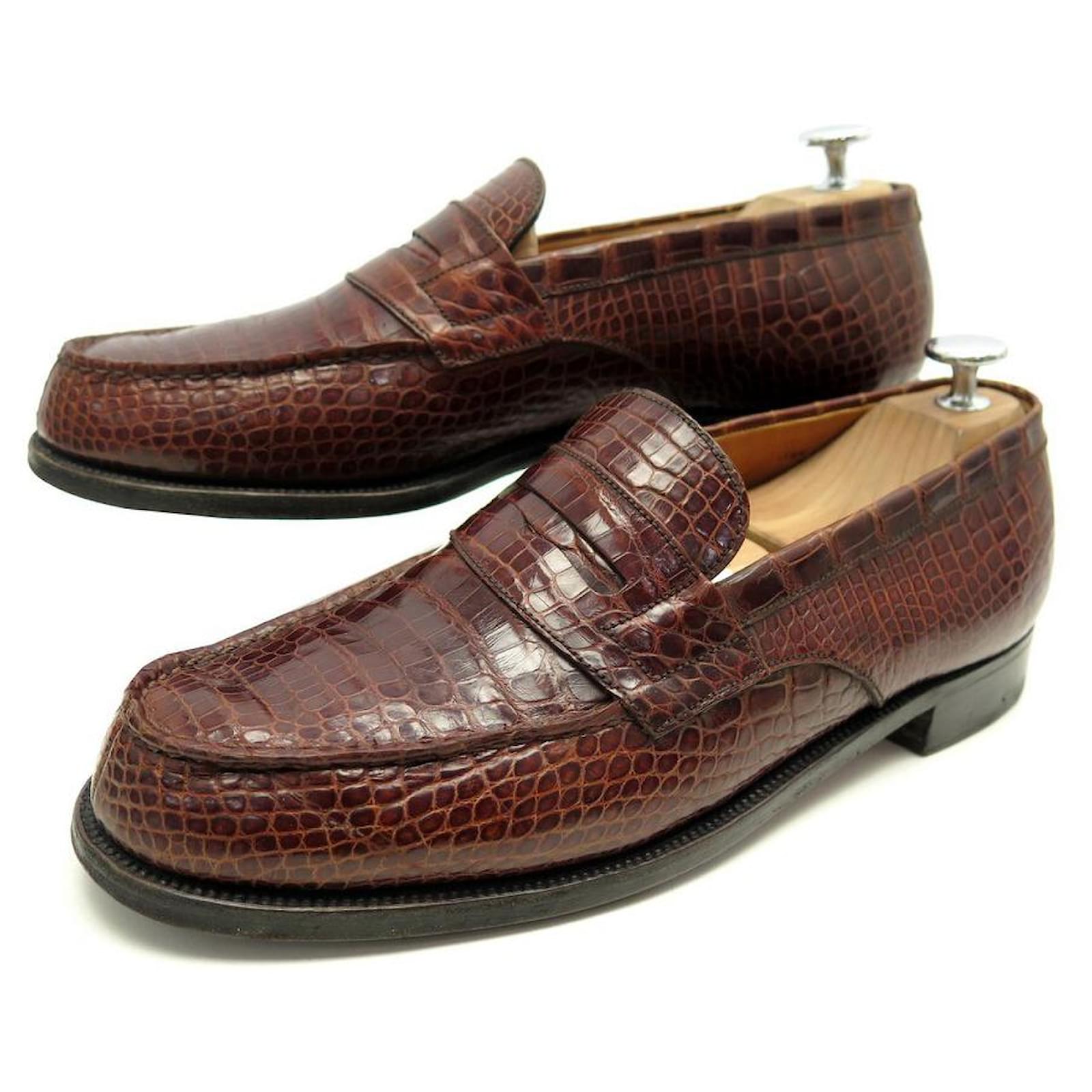 JM WESTON SHOES 180 7C 41 BROWN CROCODILE LEATHER LOAFERS LOAFERS ...