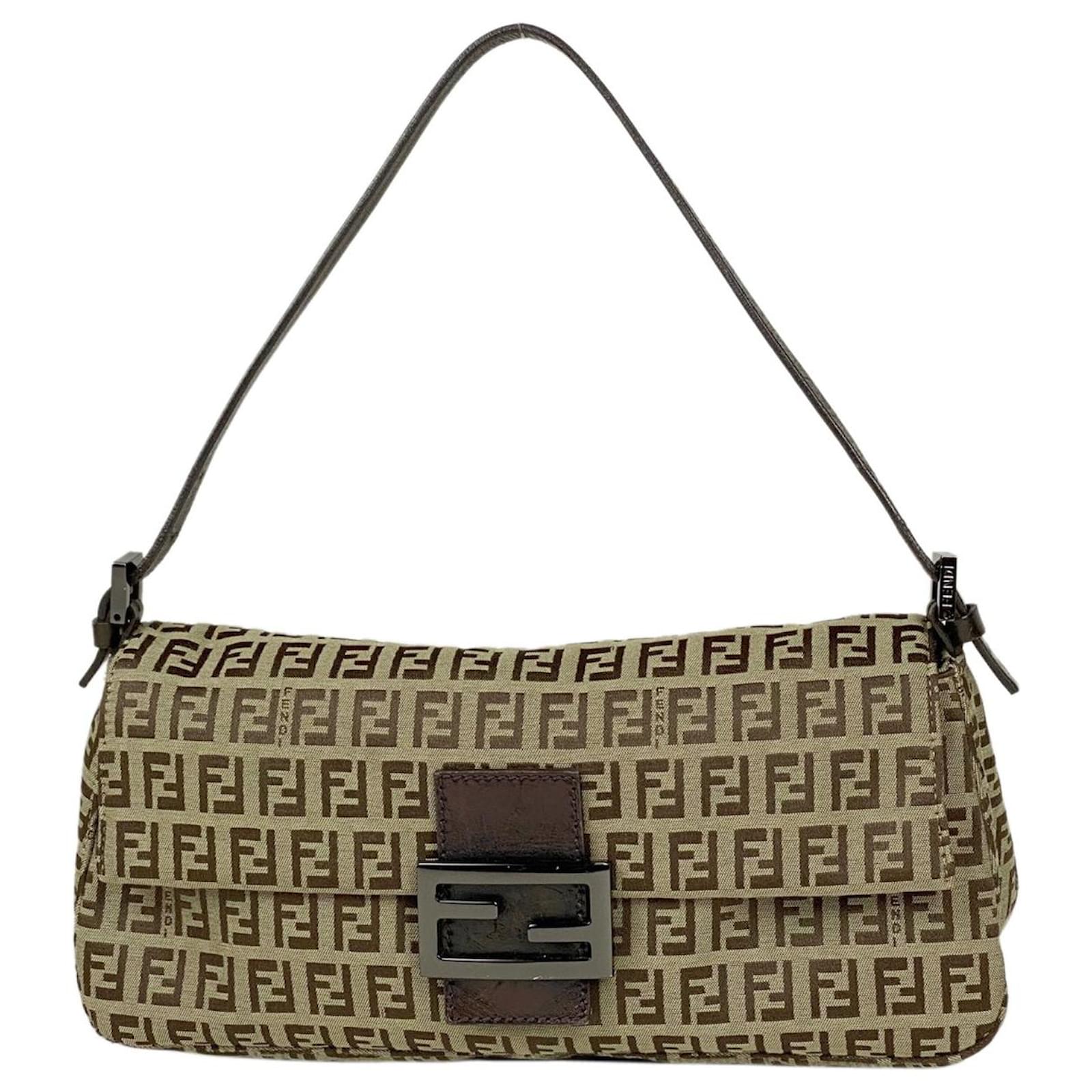 Used] FENDI FENDI Zucchino pattern shoulder bag handbag mamma bucket shoulder bag Brown Leather ref.505941 - Joli