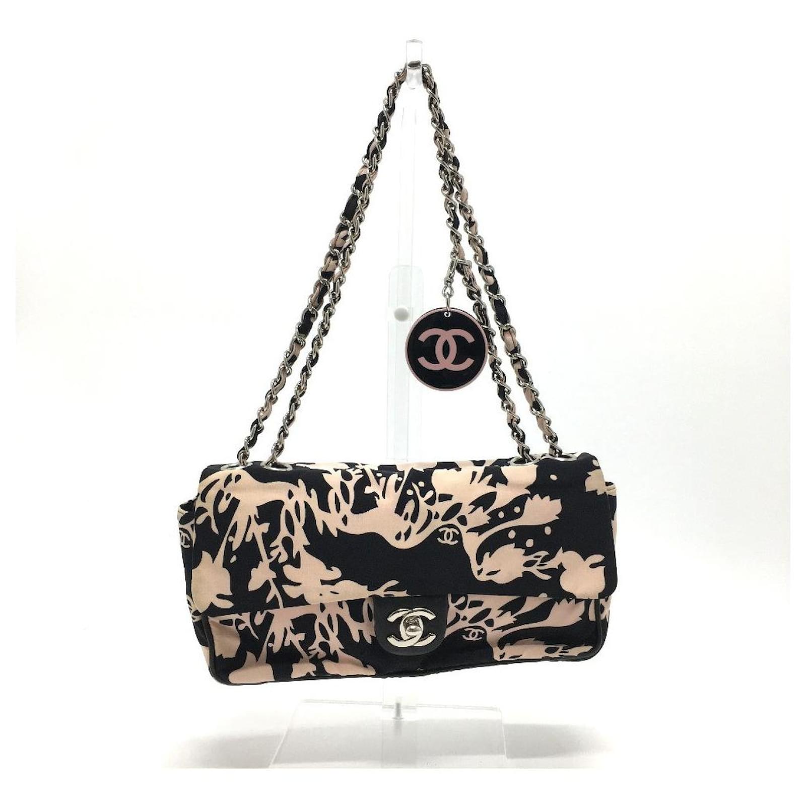 Used] CHANEL Coco Mark W Chain Shoulder Bag Cotton Ladies Black x Pink   - Joli Closet