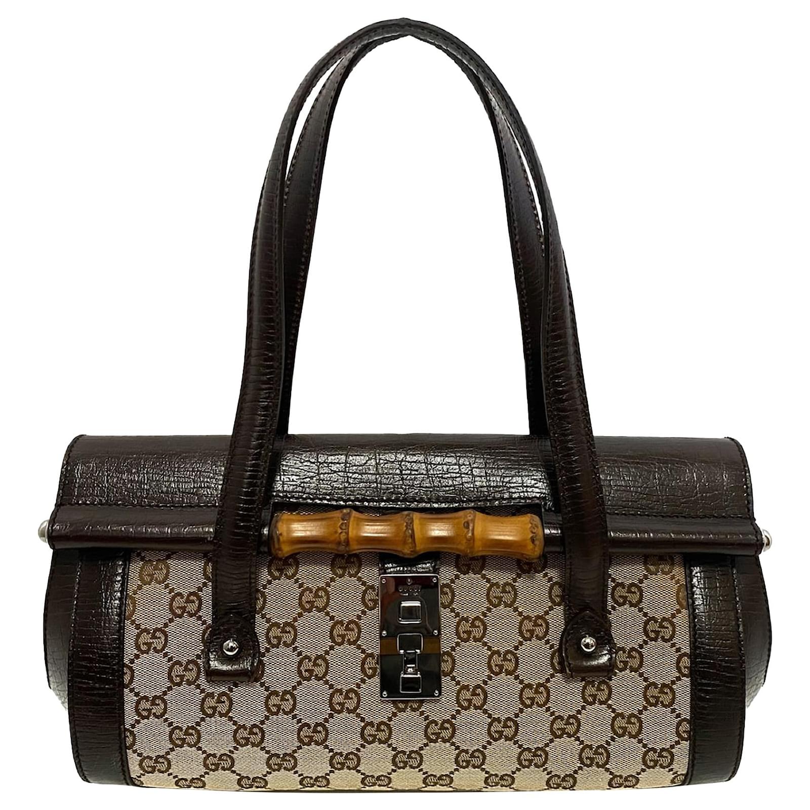 Gucci Beige/Ebony GG Canvas and Leather Bamboo Shoulder Bag Gucci