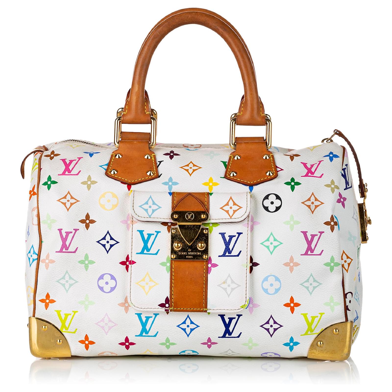 Louis Vuitton White Monogram Multicolore Speedy 30 Multiple colors Leather  Cloth ref.507535 - Joli Closet