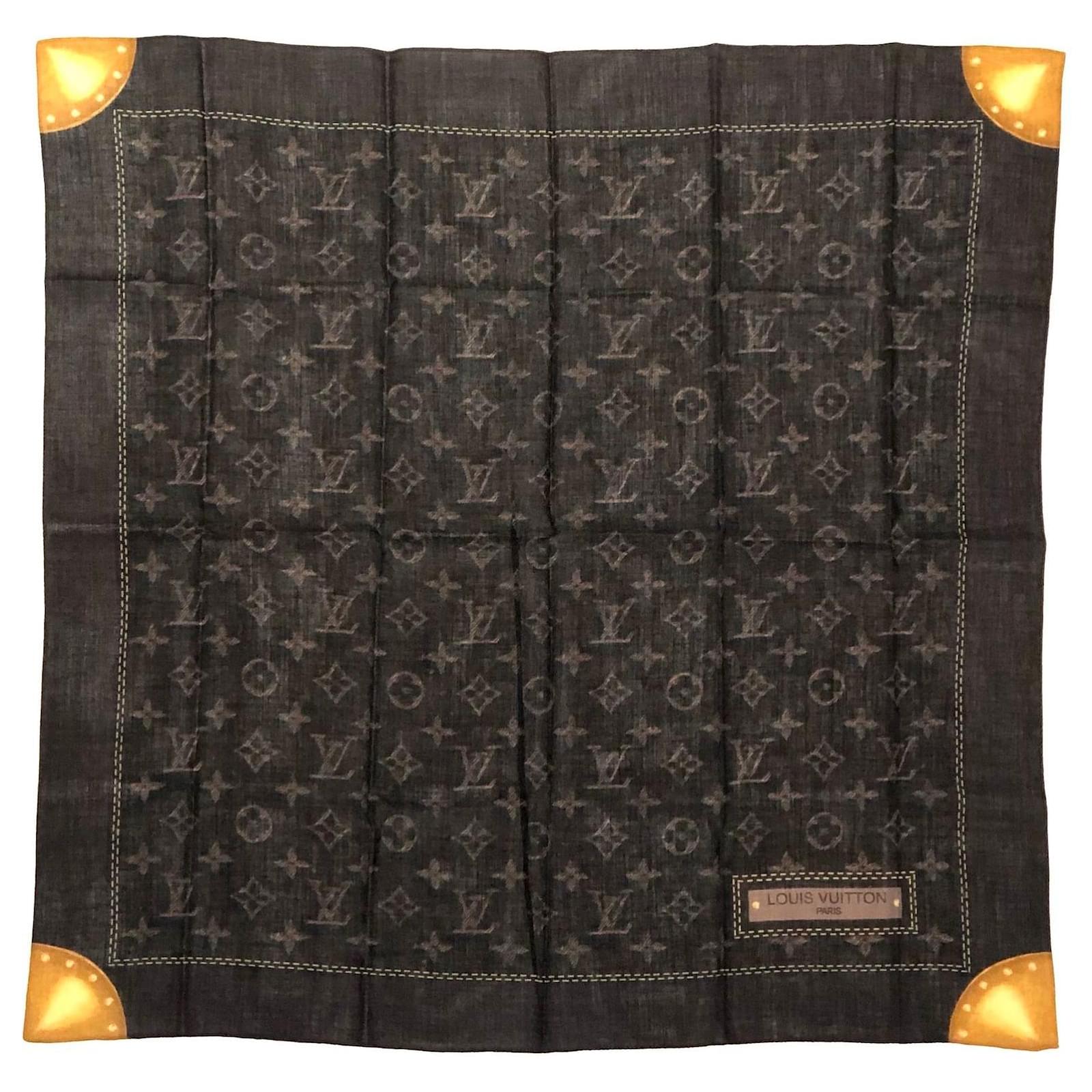 Louis Vuitton Black Monogram Pattern Silk Scarf