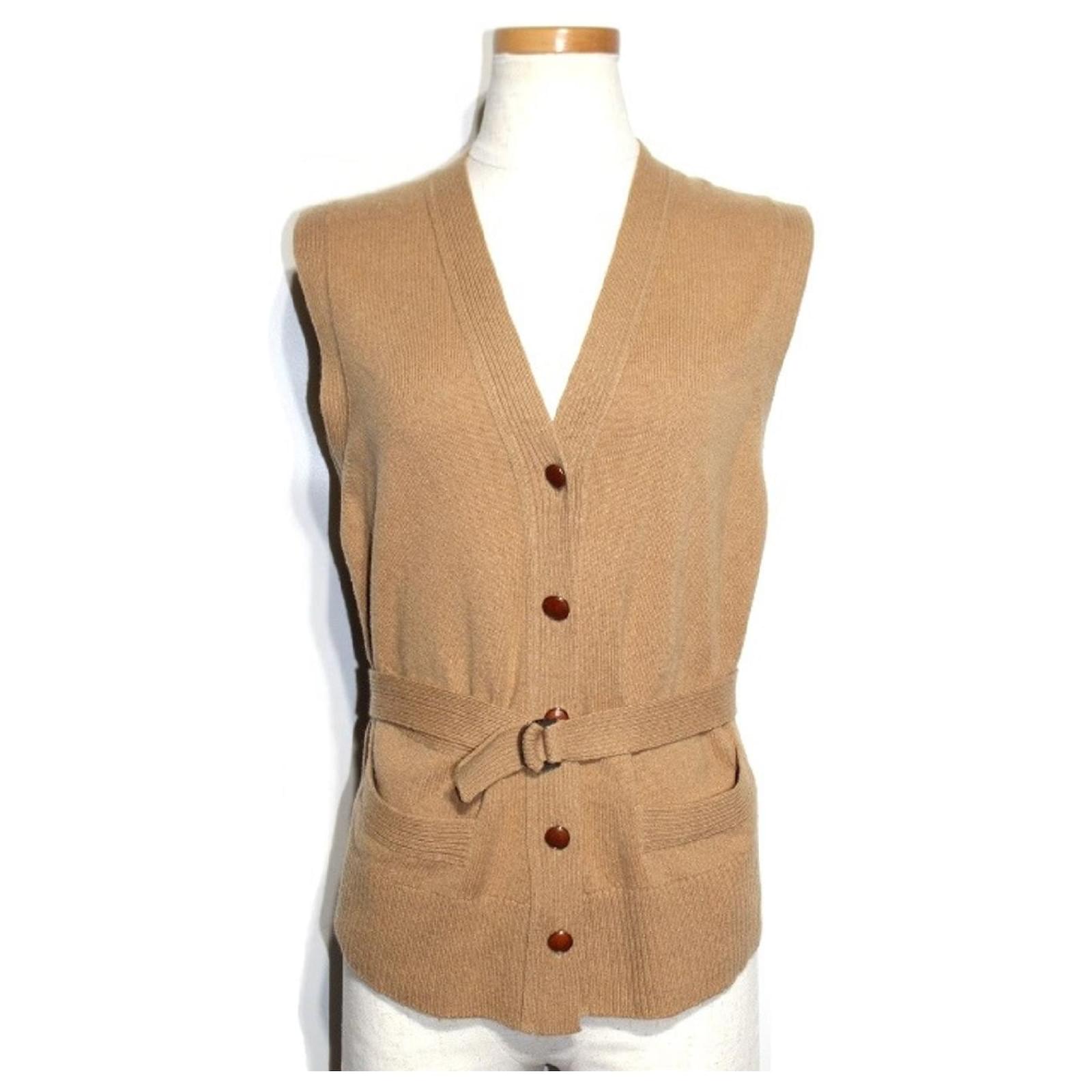 *[Used] Hermes Tops Knit Vest Sleeveless Knit Ladies 34 Beige cashmere