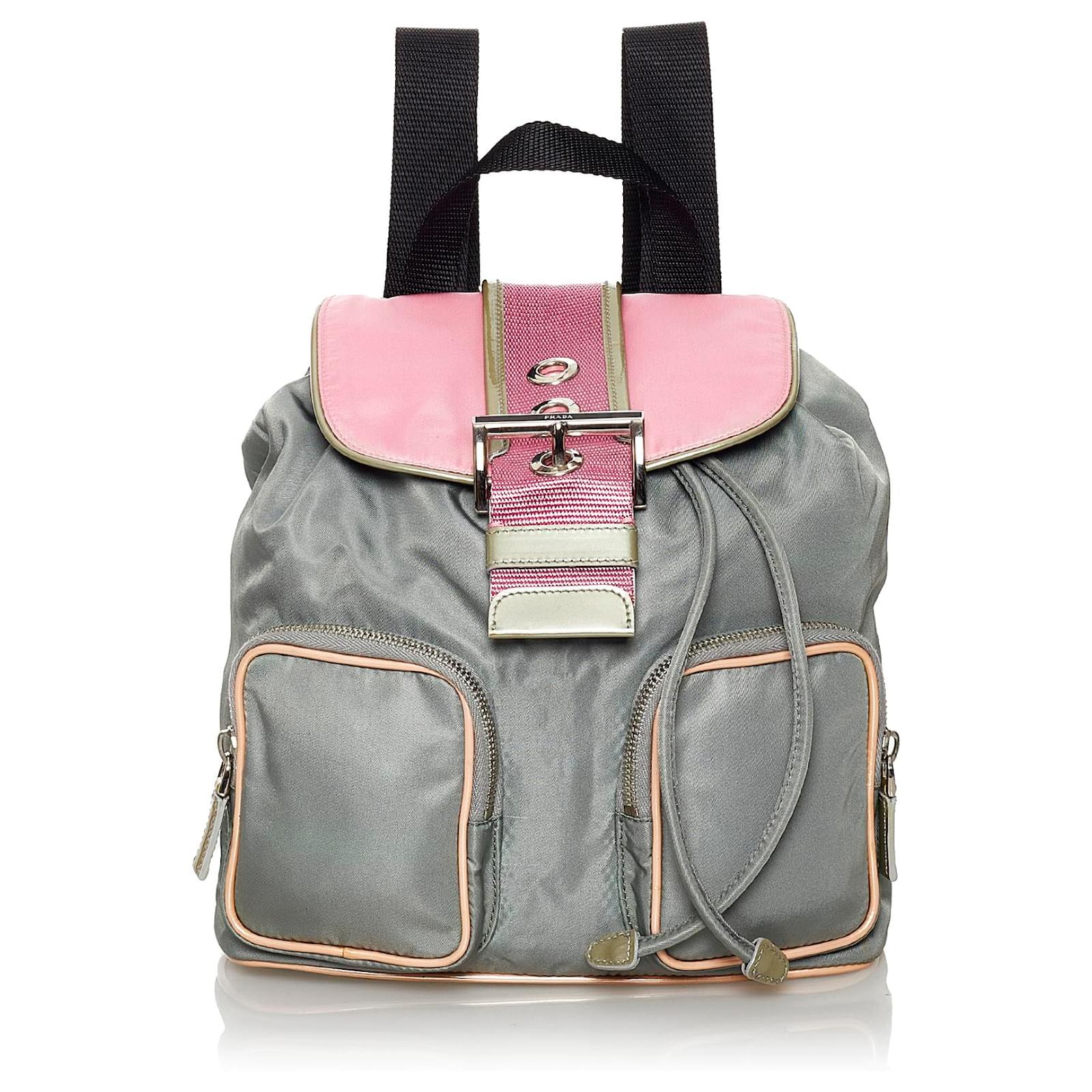 Prada Blue Tessuto Drawstring Backpack Pink Light blue Leather