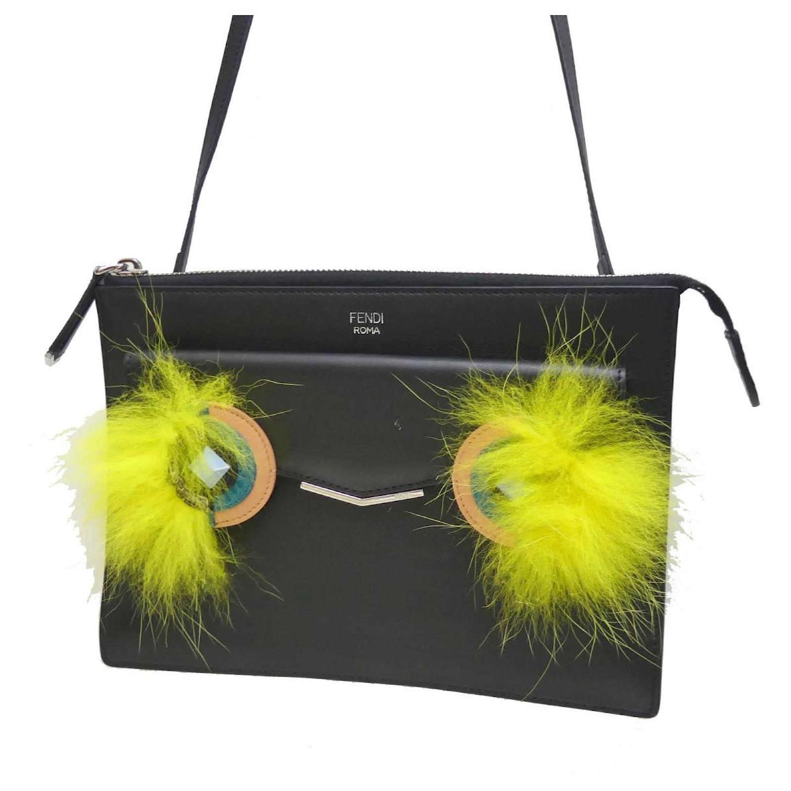 FENDI: leather clutch bag with Bag Bugs eyes - Black