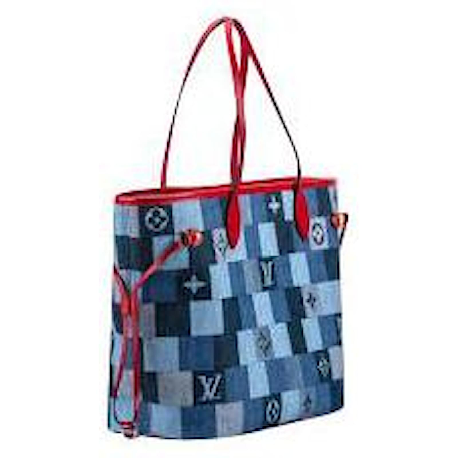 Louis Vuitton Neverfull MM borsa a spalla Red Light blue Dark blue  Silver-plated ref.509308 - Joli Closet