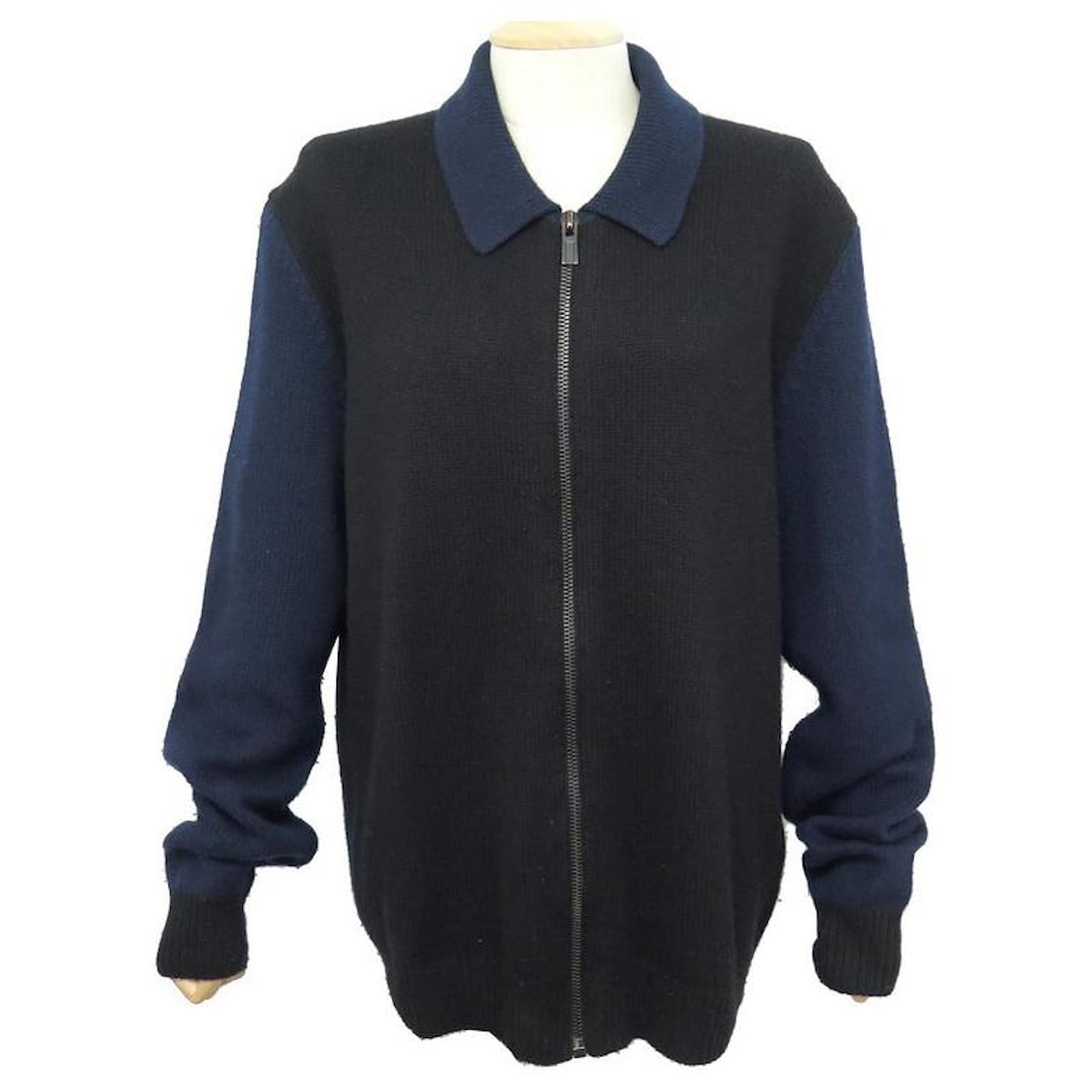 Hermès HERMES JUMPER VEST XL 56 IN CASHMERE & WOOL NAVY BLUE AND BLACK ...