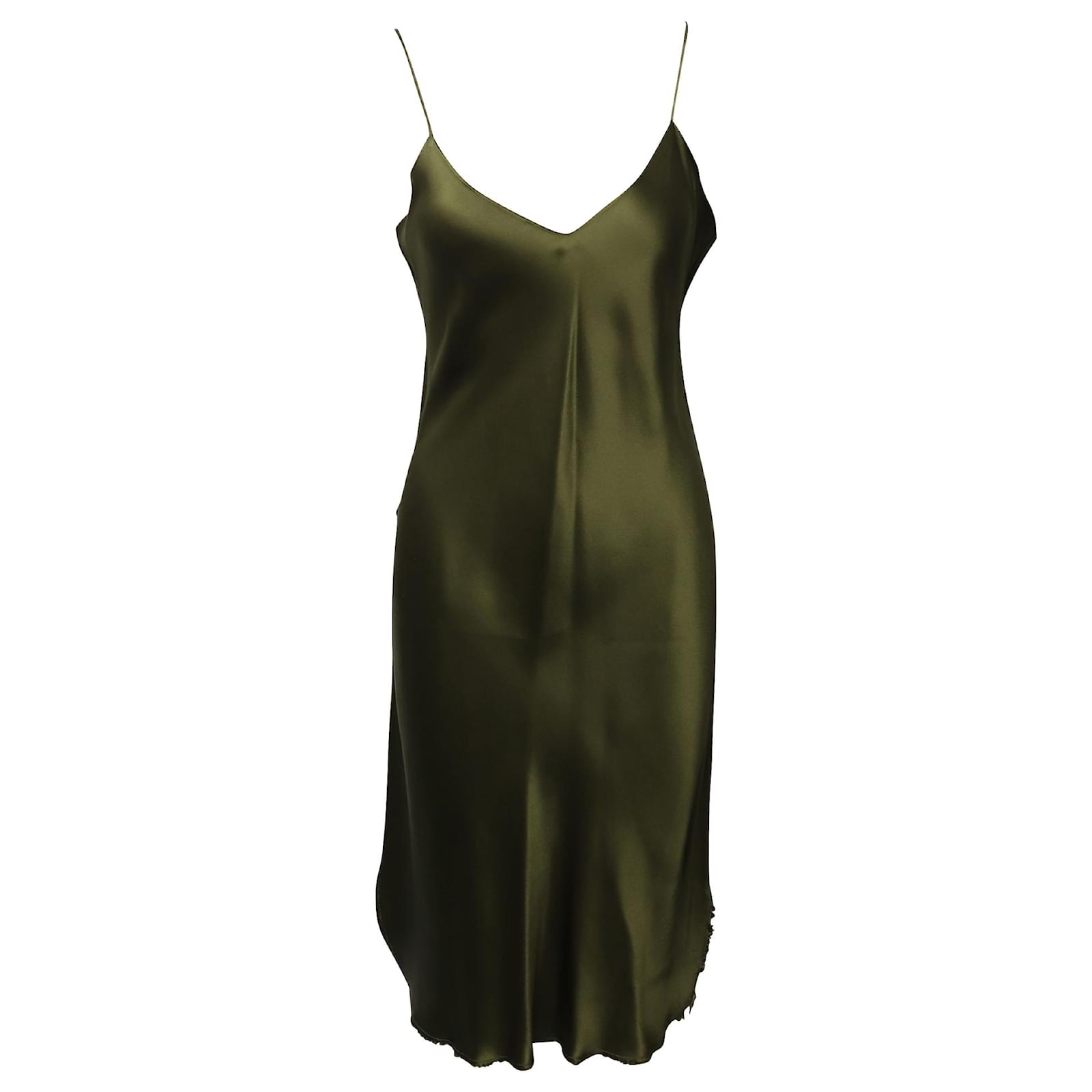 Nili Lotan Cami Slip Dress in Green Silk (Sold) - Joli Closet