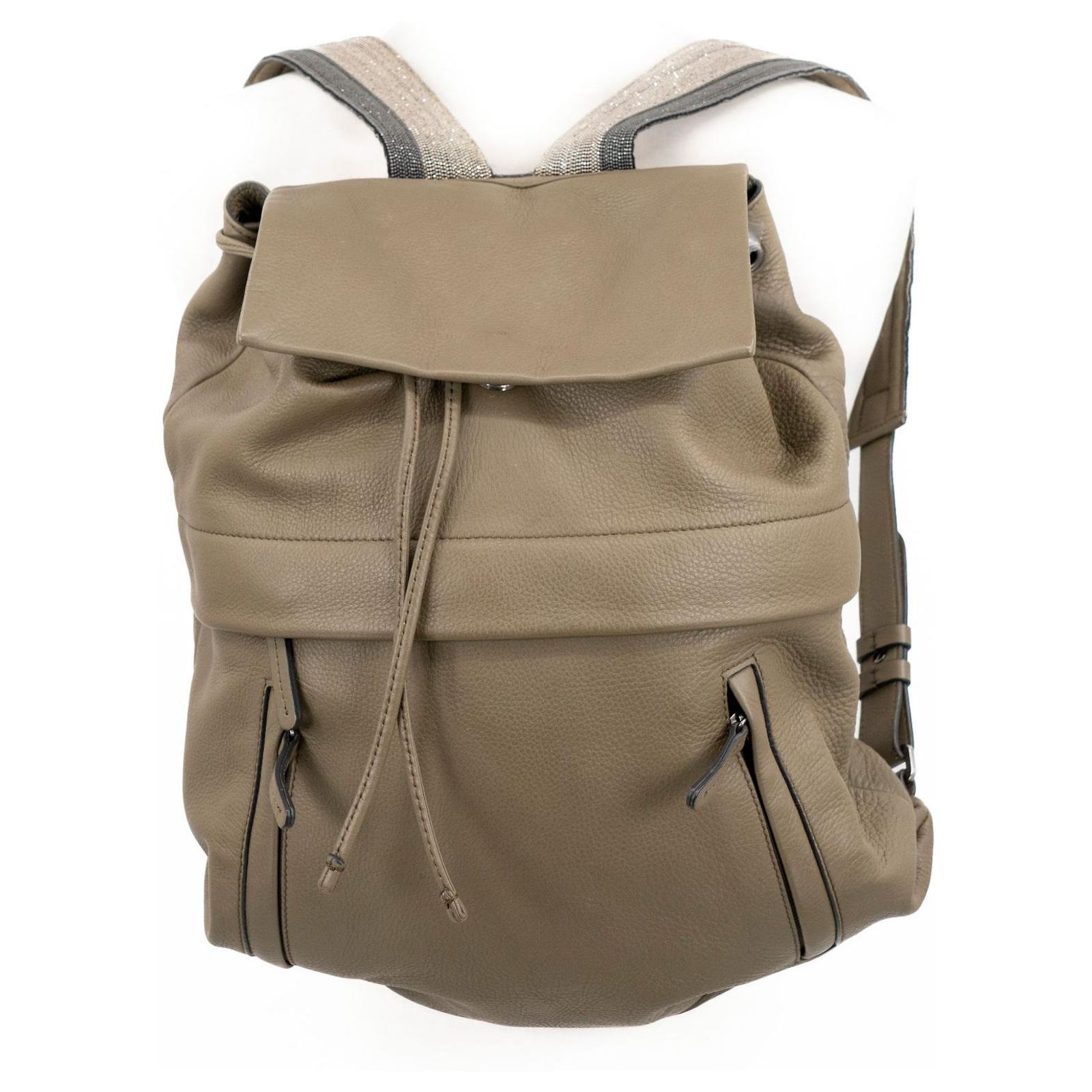 Chapeau De Soleil Brunello Cucinelli En Raphia Grain Croisé - Taille M, Couleur Laiteuse, Orné De Perles, Neuf Avec étiquette