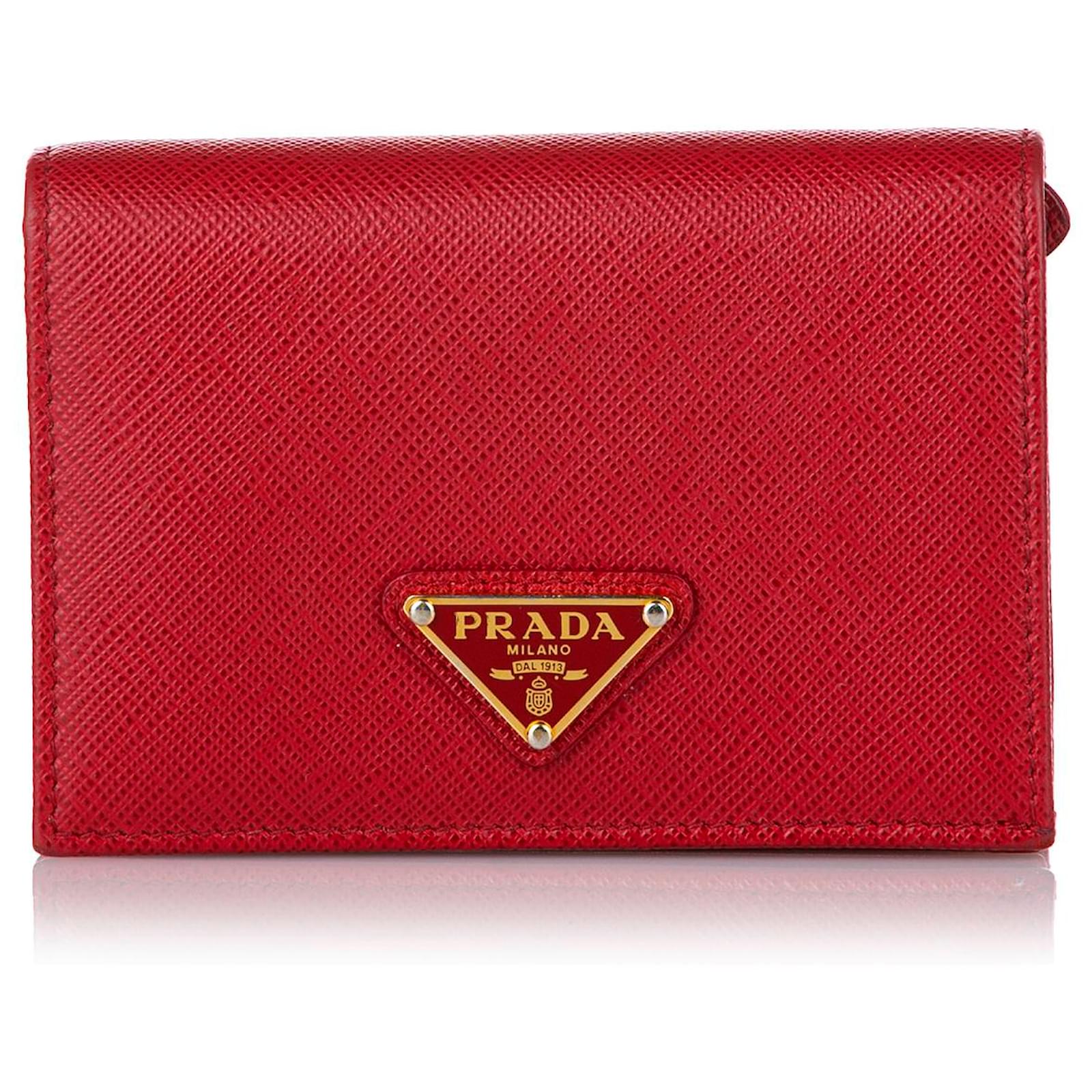 Prada Red Saffiano Leather Card Holder Pony style calfskin ref.512255 Joli Closet