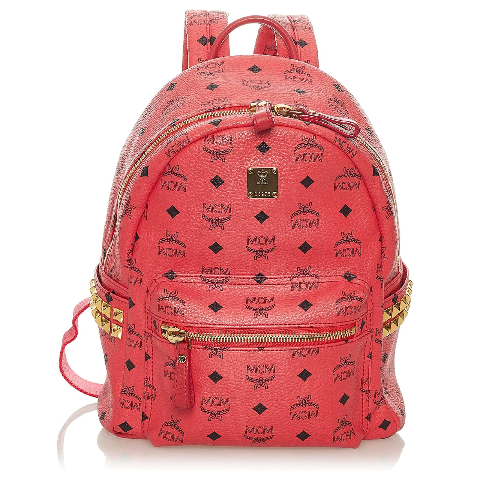 MCM Pink Studded Visetos Leather Backpack