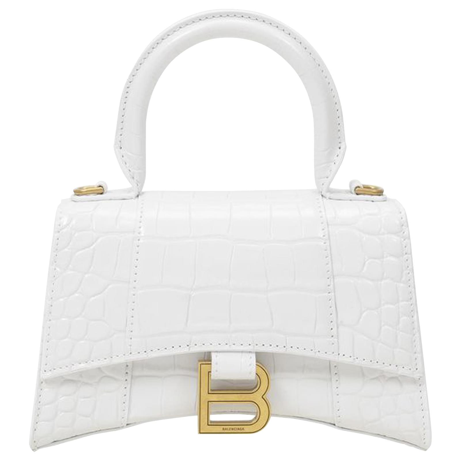 Balenciaga White CrocodileEmbossed Leather Small Hourglass Bag  myGemma   Item 118141
