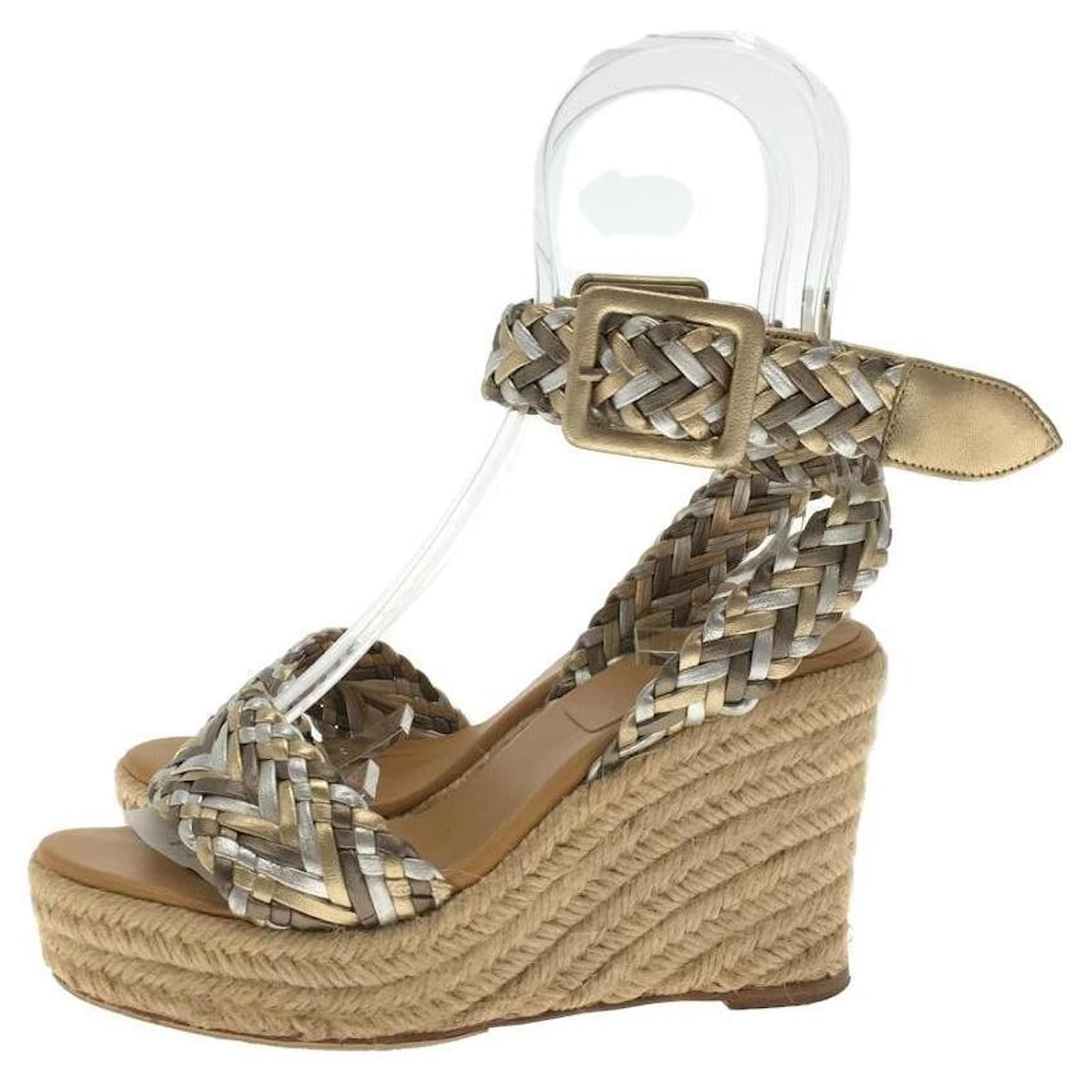 Hermès HERMES Wedge sole crochet sandals / 34 / leather / gold x