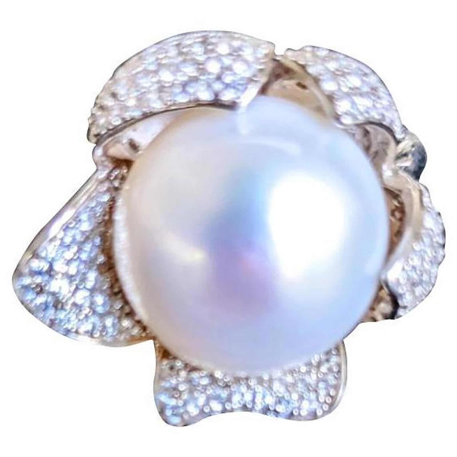 Vintage pearl ring Silver hardware Silver ref.513529 - Joli Closet