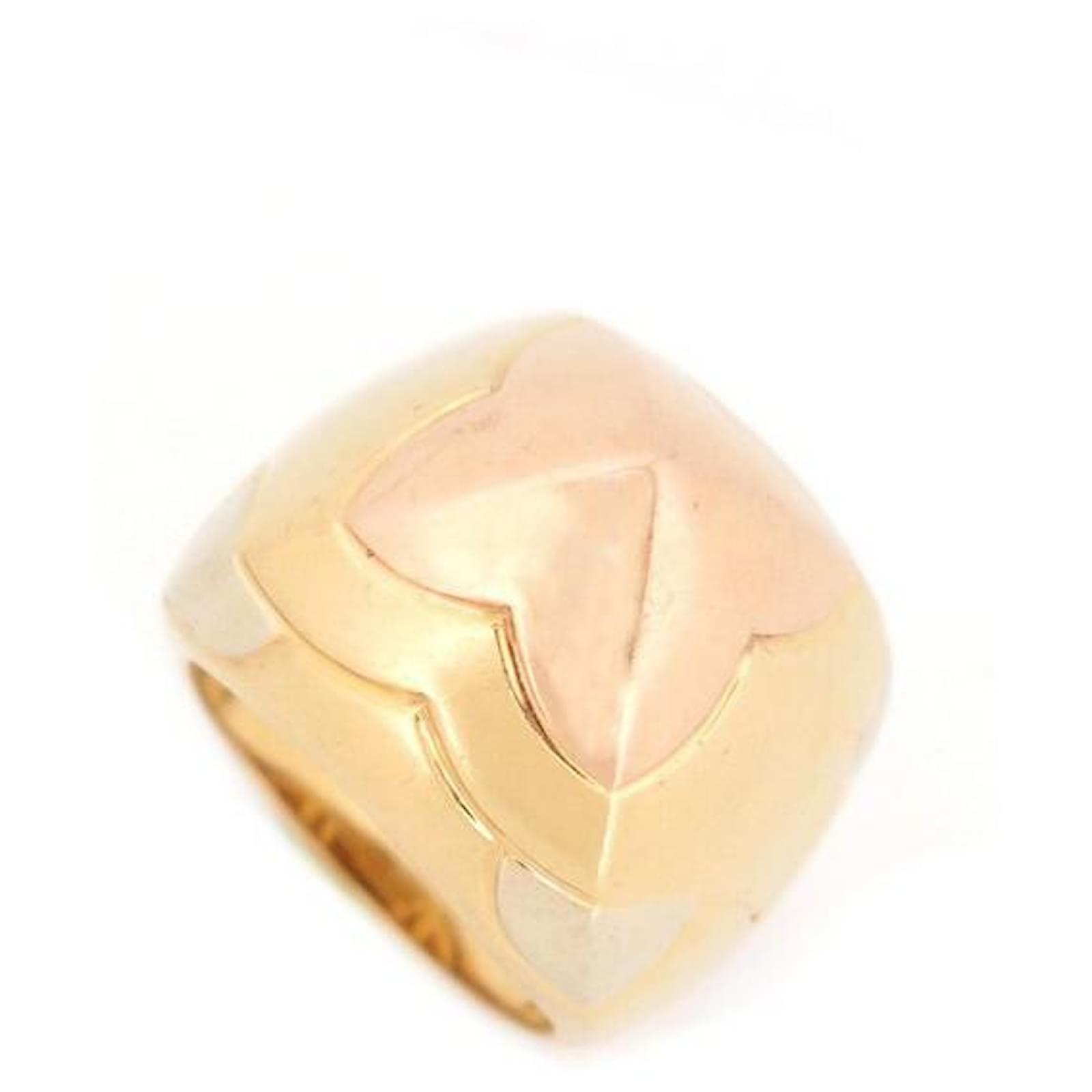 BULGARI PYRAMID RING YELLOW GOLD ROSE WHITE 18k Size 50 GOLD